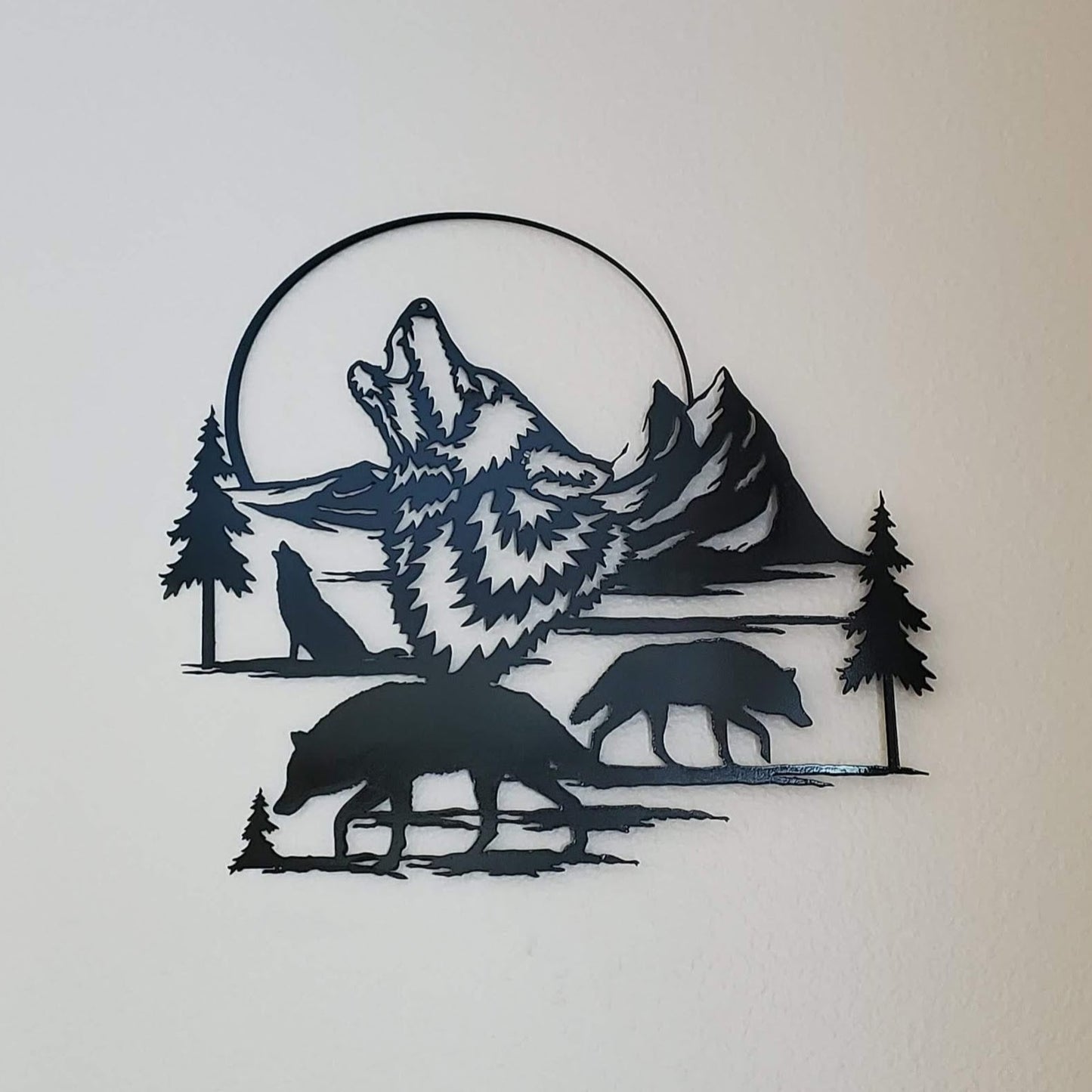 Wolf Moon Wall Hanging in Black.