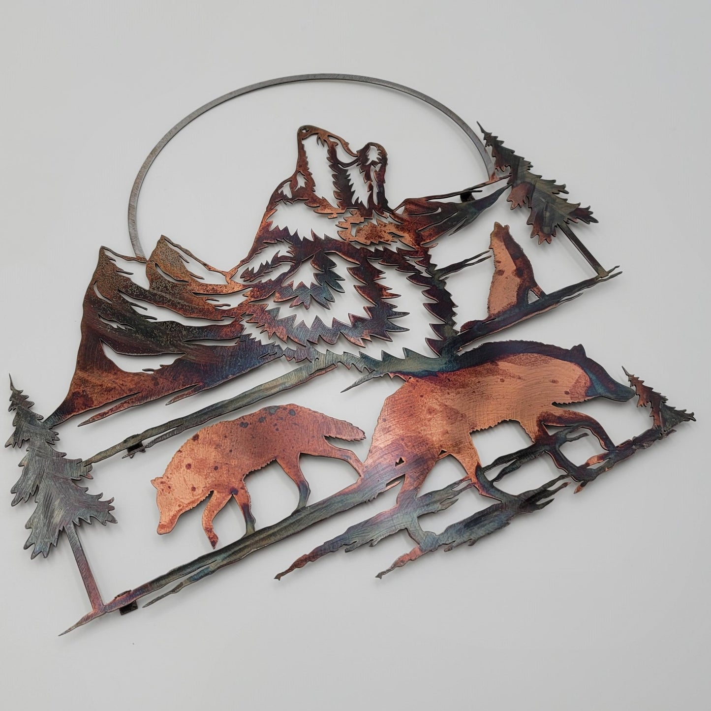 Metal Wolf and Moon Wall Hanging
