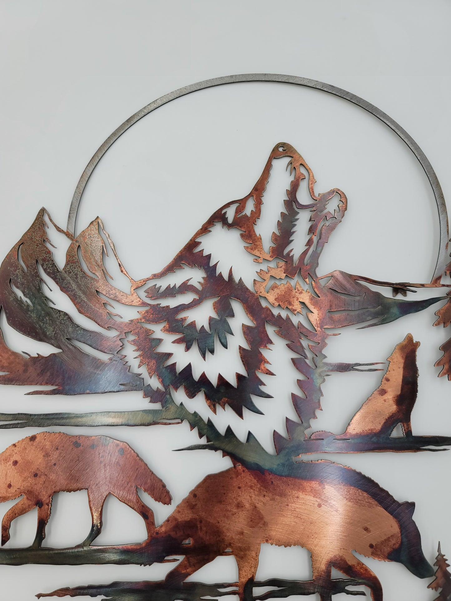 Closeup view of Wolf Moon Wall Hanging.