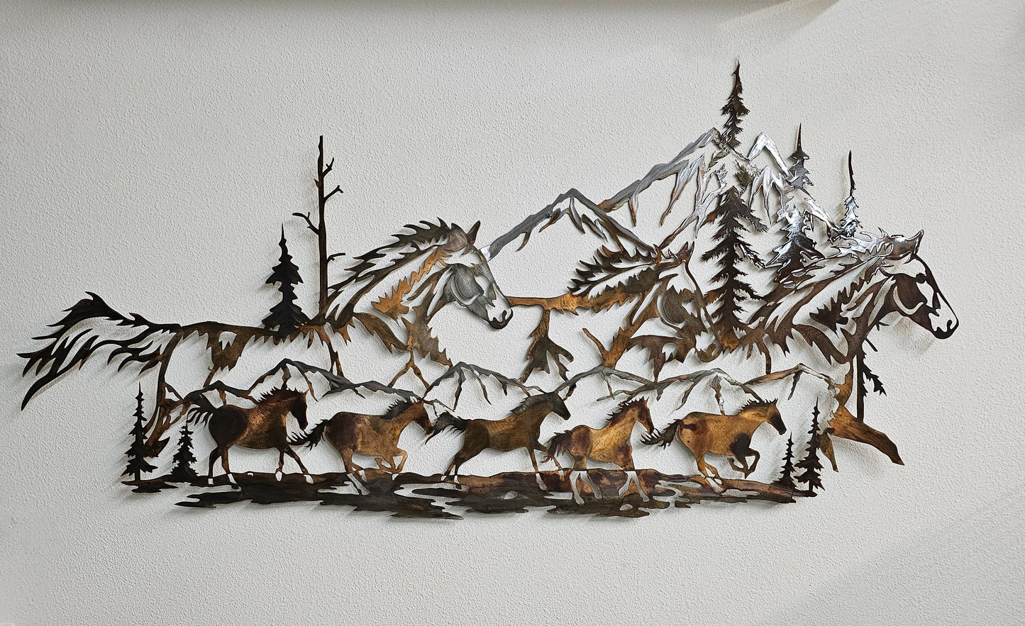 Large Rustic Wild Horses Metal Wall Hanging