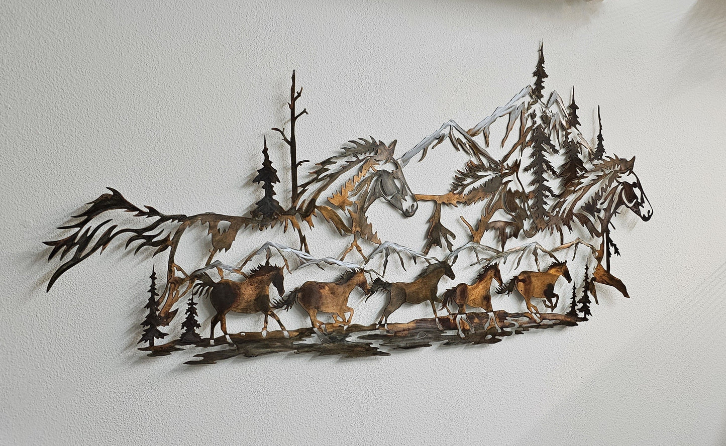 Large Rustic Wild Horses Metal Wall Hanging
