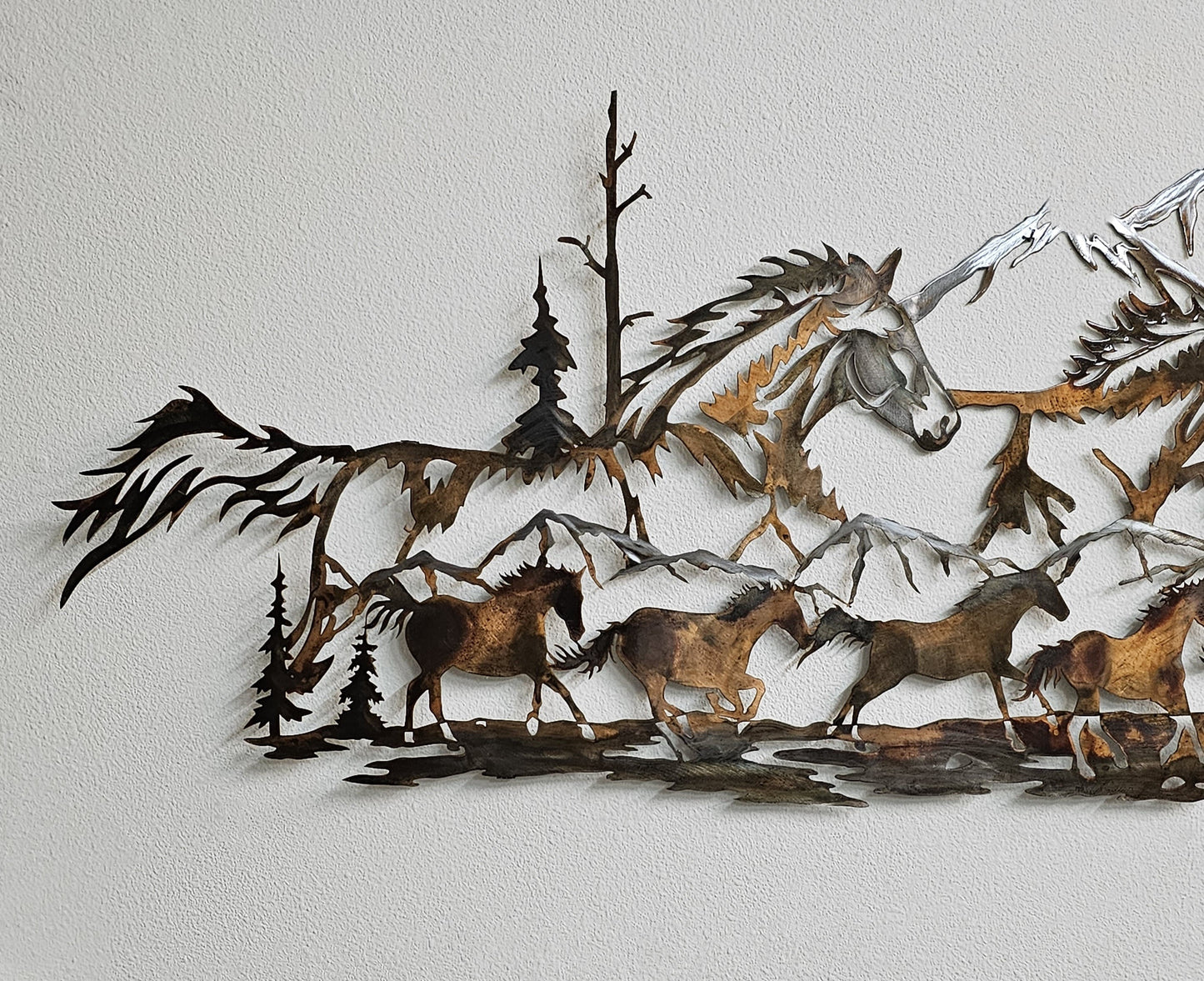 Large Rustic Wild Horses Metal Wall Hanging