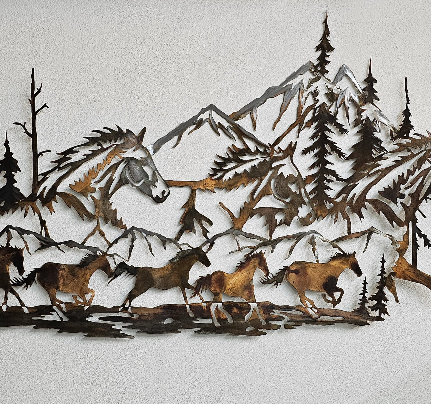 Large Rustic Wild Horses Metal Wall Hanging