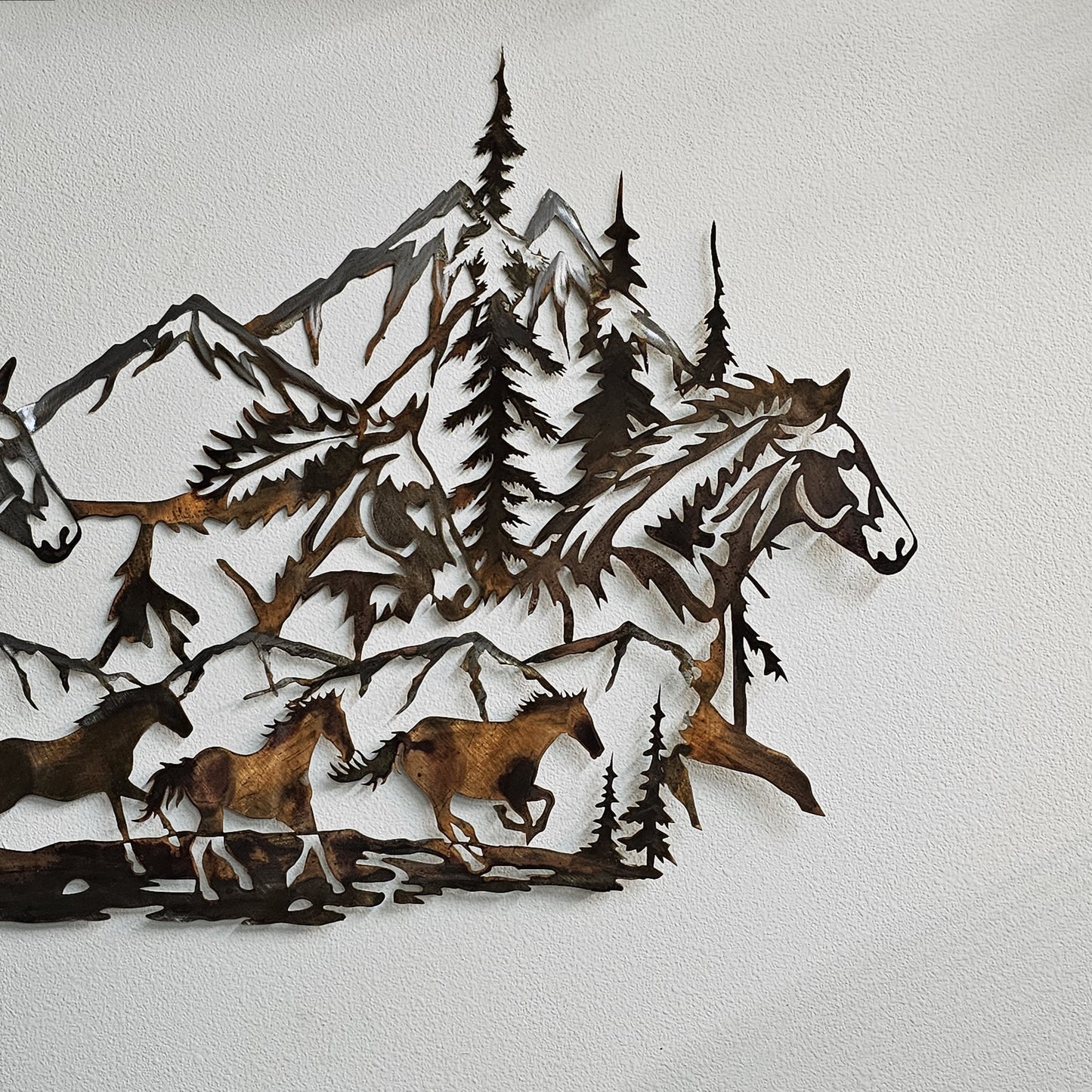 Large Rustic Wild Horses Metal Wall Hanging