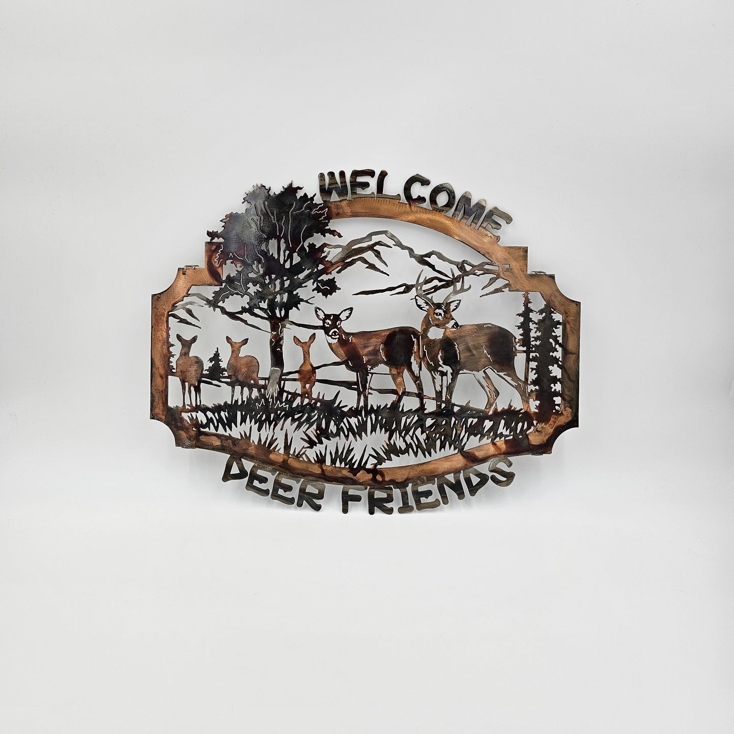 Welcome Deer Friends Metal Wall Hanging Available in Five Colors