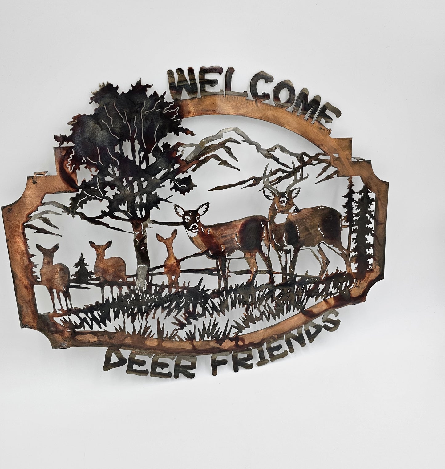 Welcome Deer Friends Metal Wall Hanging Available in Five Colors