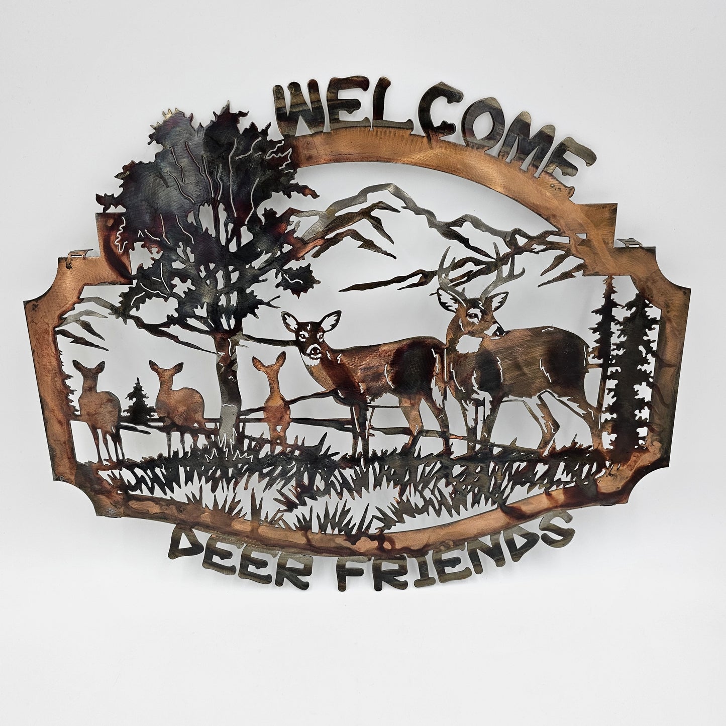 Welcome Deer Friends Metal Wall Hanging Available in Five Colors