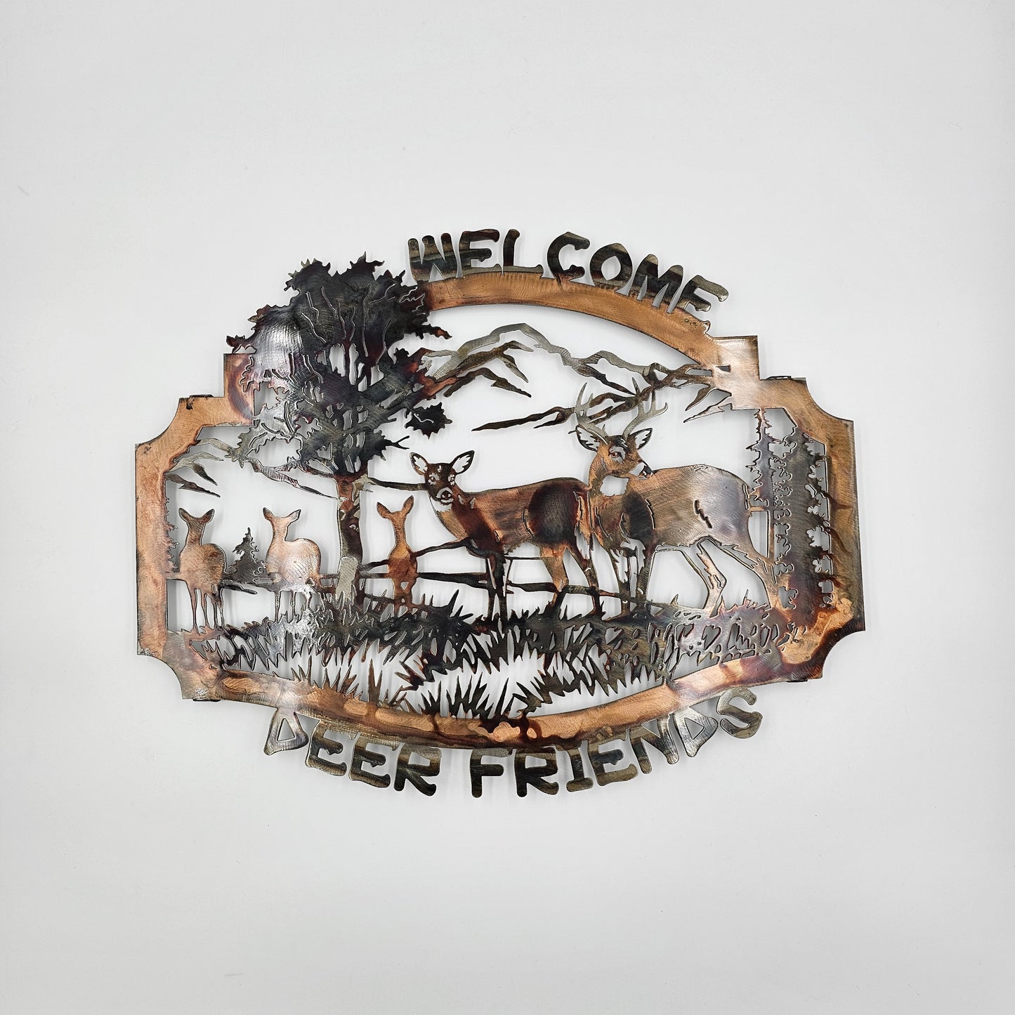 Welcome Deer Friends Metal Wall Hanging Available in Five Colors