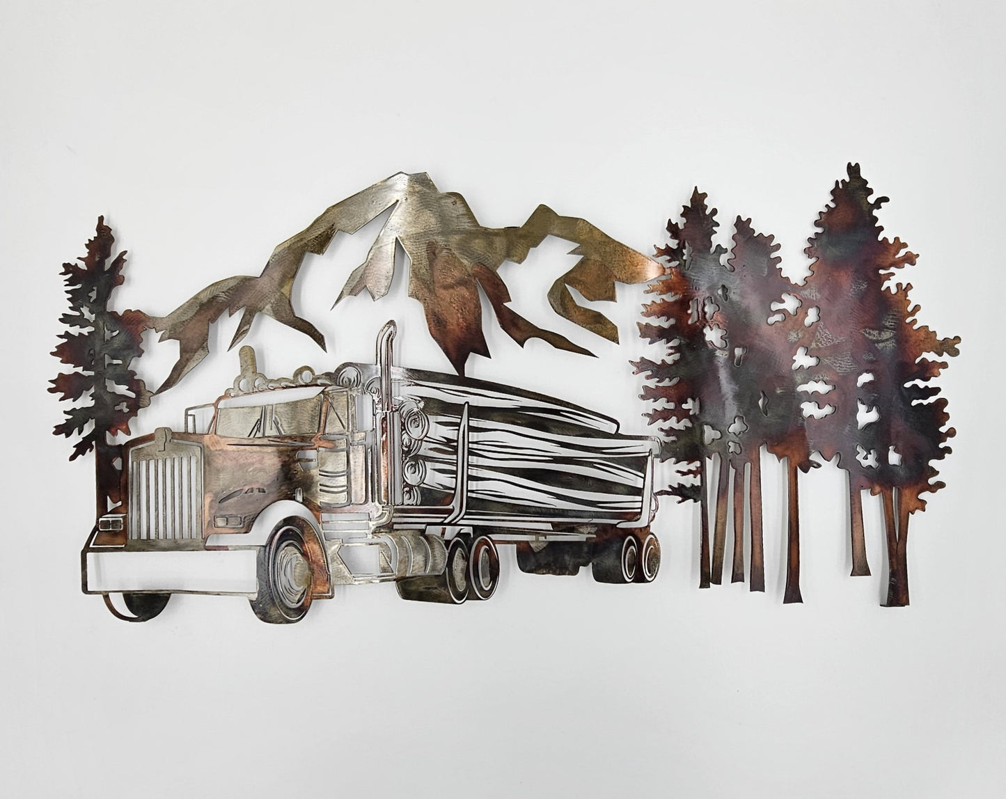 Large Metal Kenworth Log Truck Wall Hanging