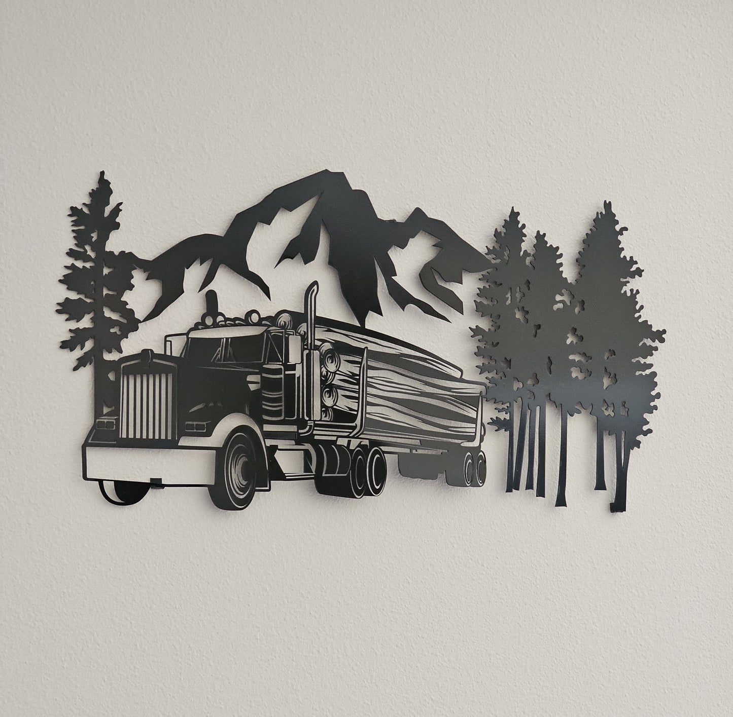 Large Metal Kenworth Log Truck Wall Hanging