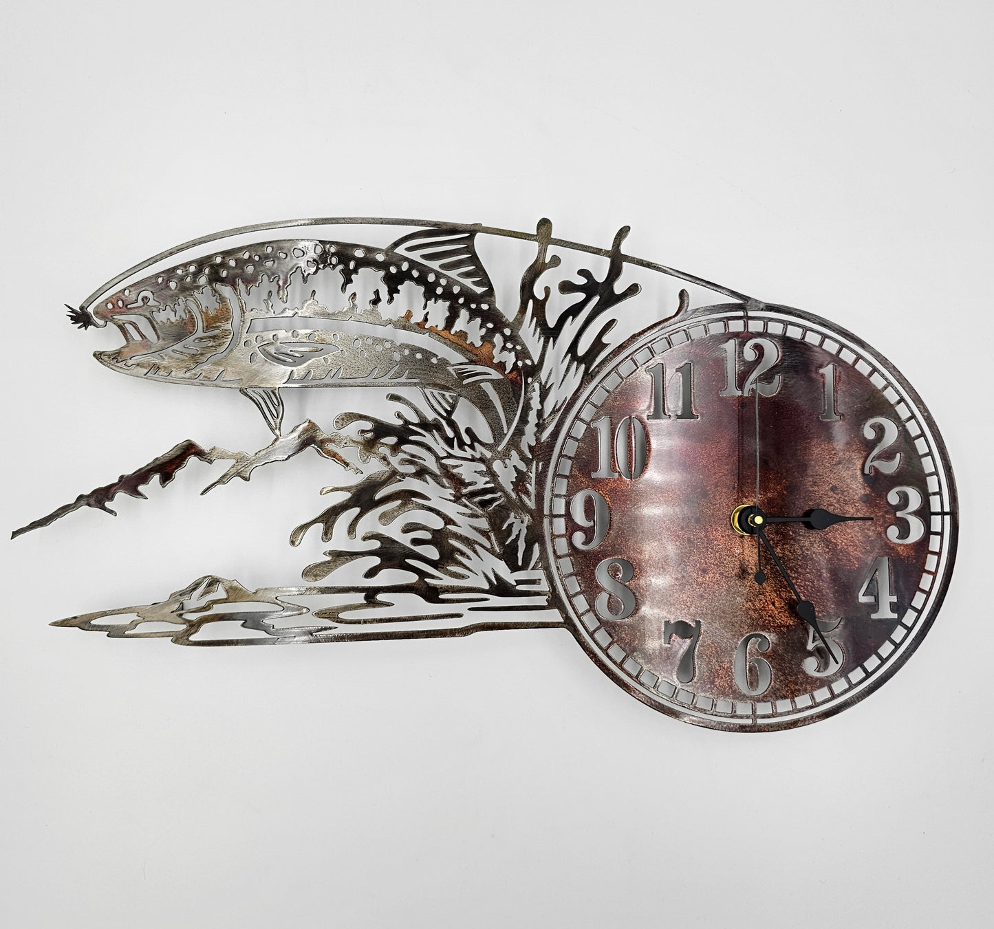 Rustic Metal Fish Wall Clock NEW LARGER SIZE