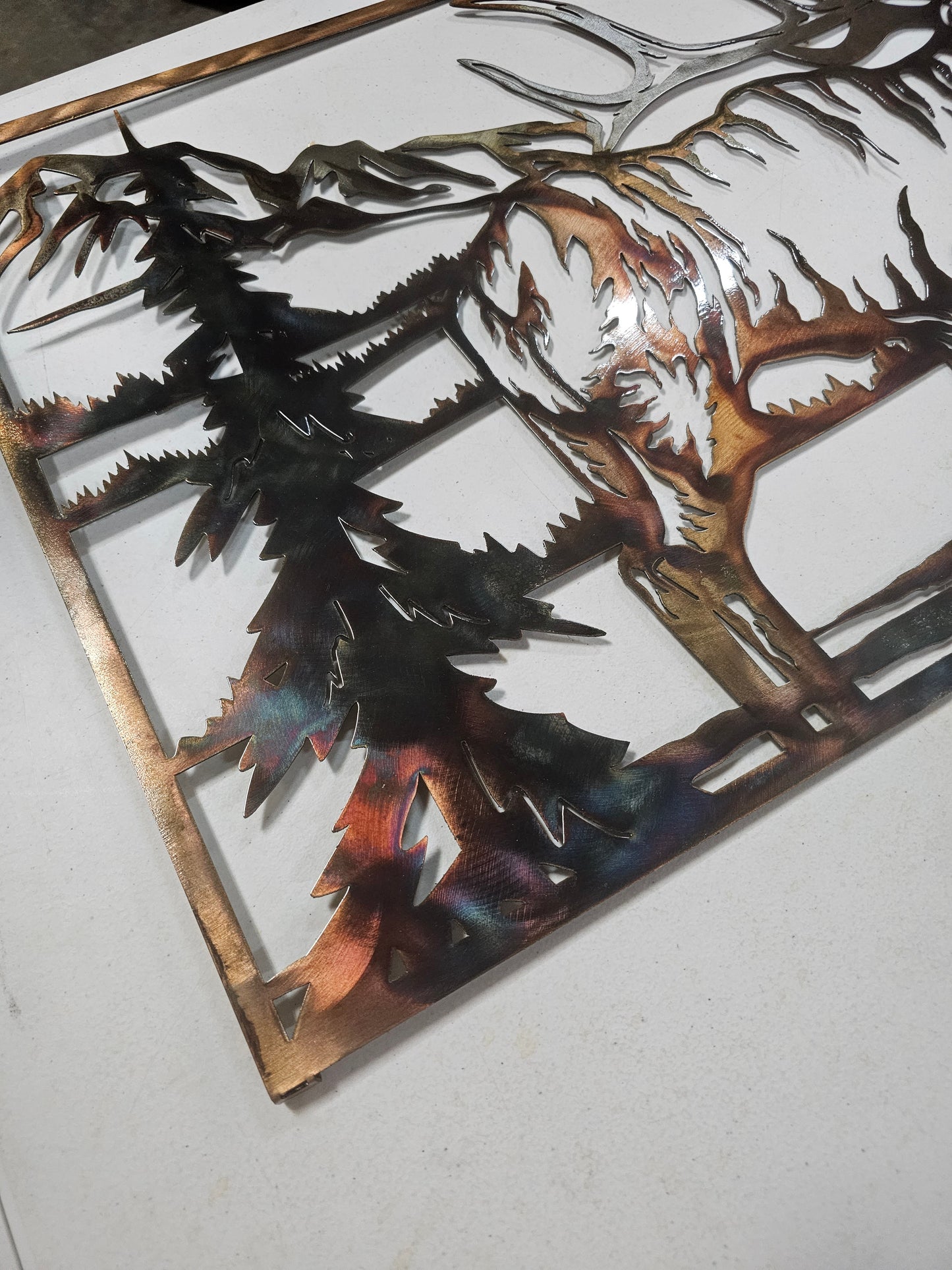 Bugling Elk in Mountain Scene Metal Wall Hanging Available in Six Colors
