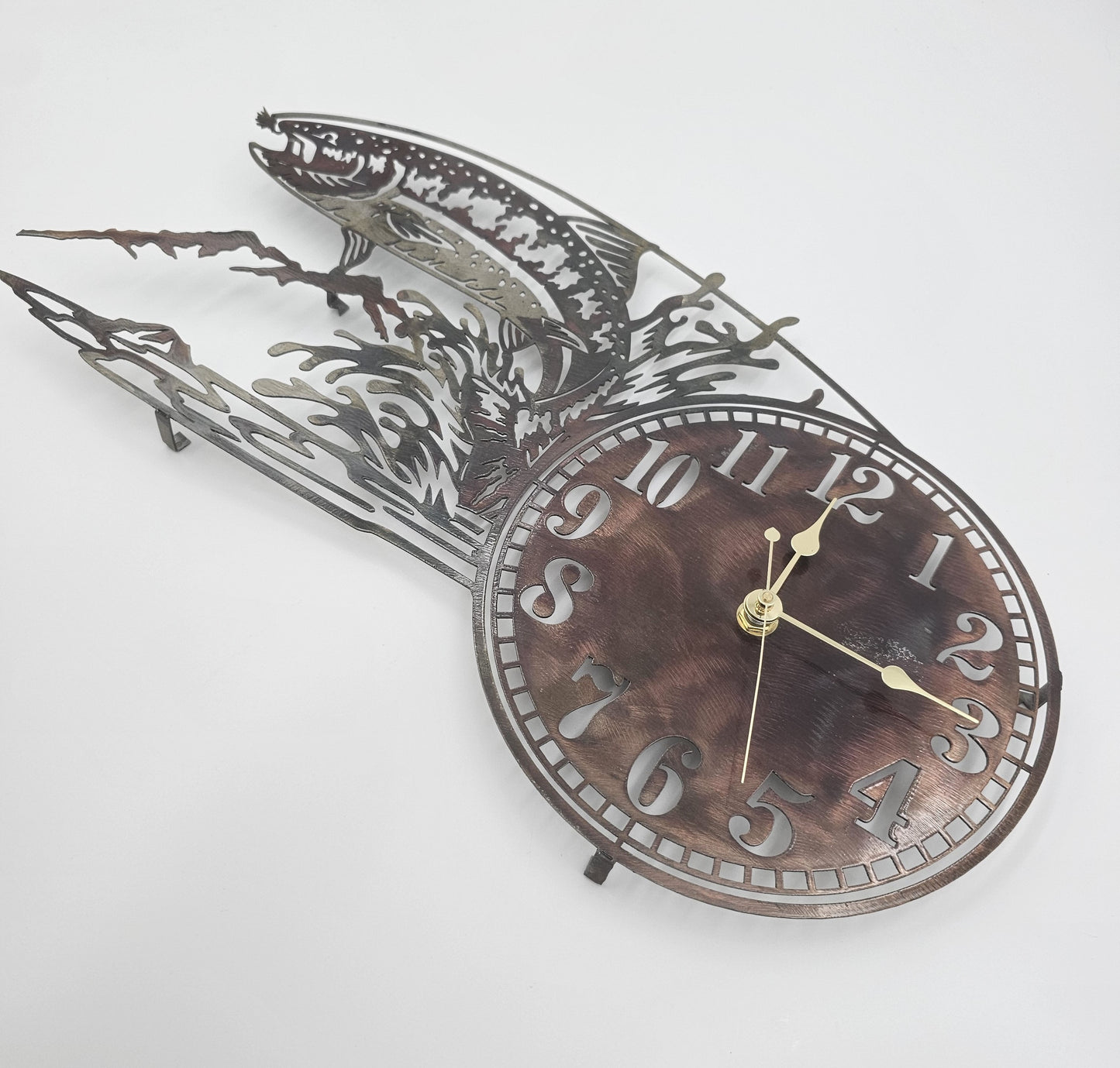 Rustic Metal Fish Wall Clock Right View.