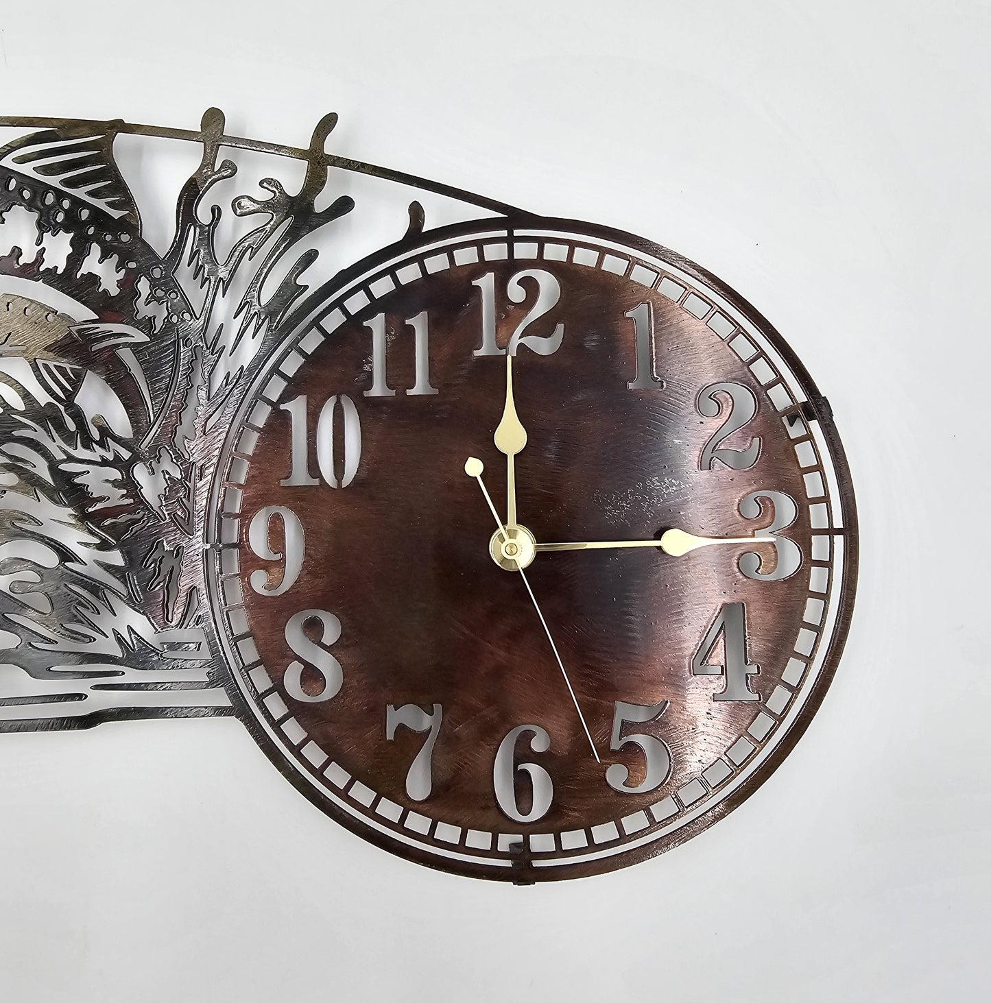 Rustic Metal Fish Wall Clock Right View.