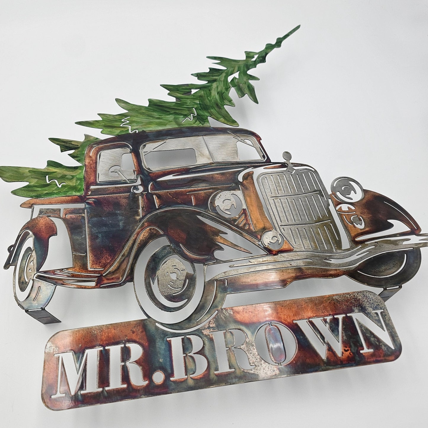Vintage 1936 Ford Truck With Christmas Tree Metal Wall Hanging