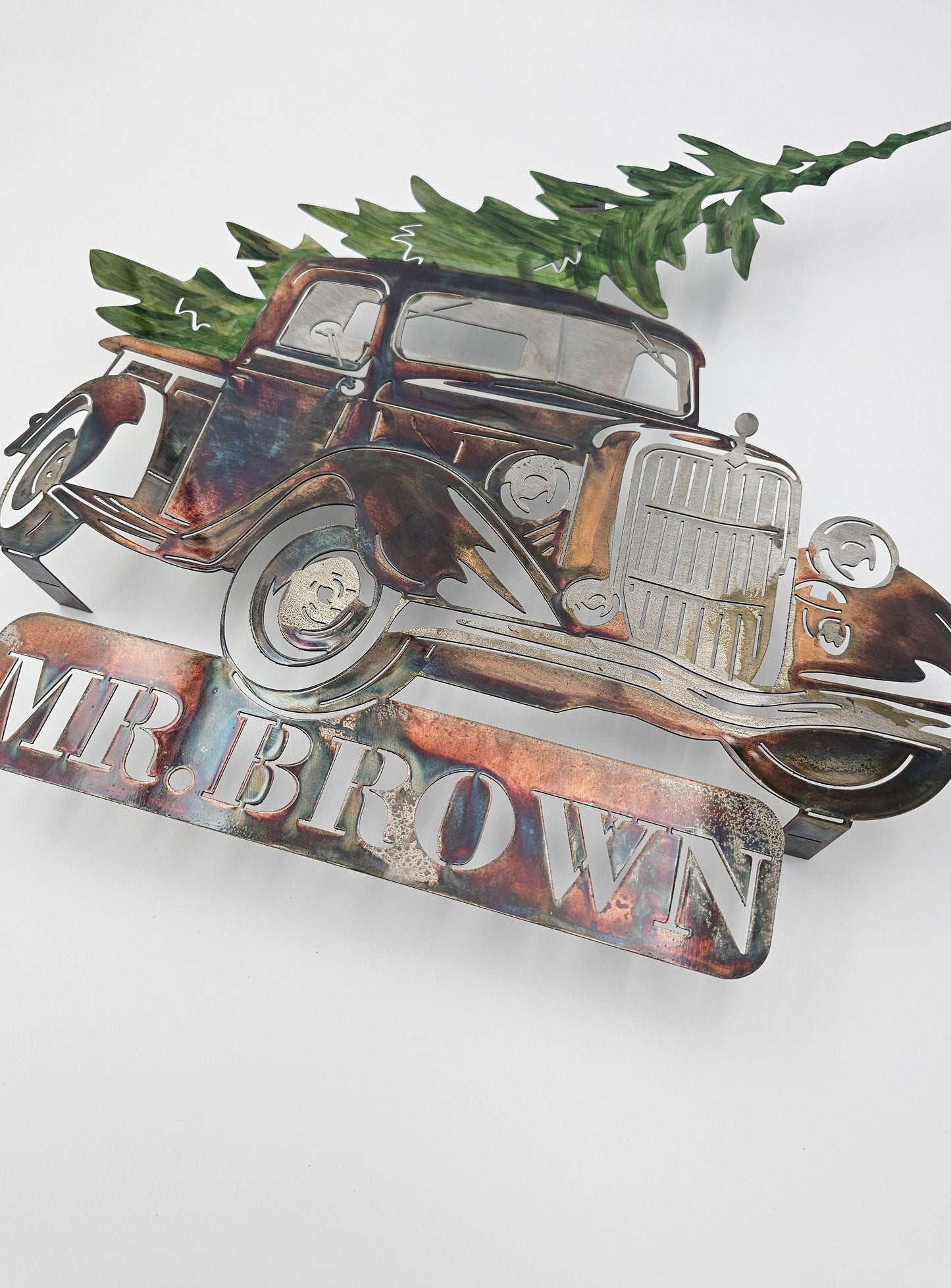 Vintage 1936 Ford Truck With Christmas Tree Metal Wall Hanging