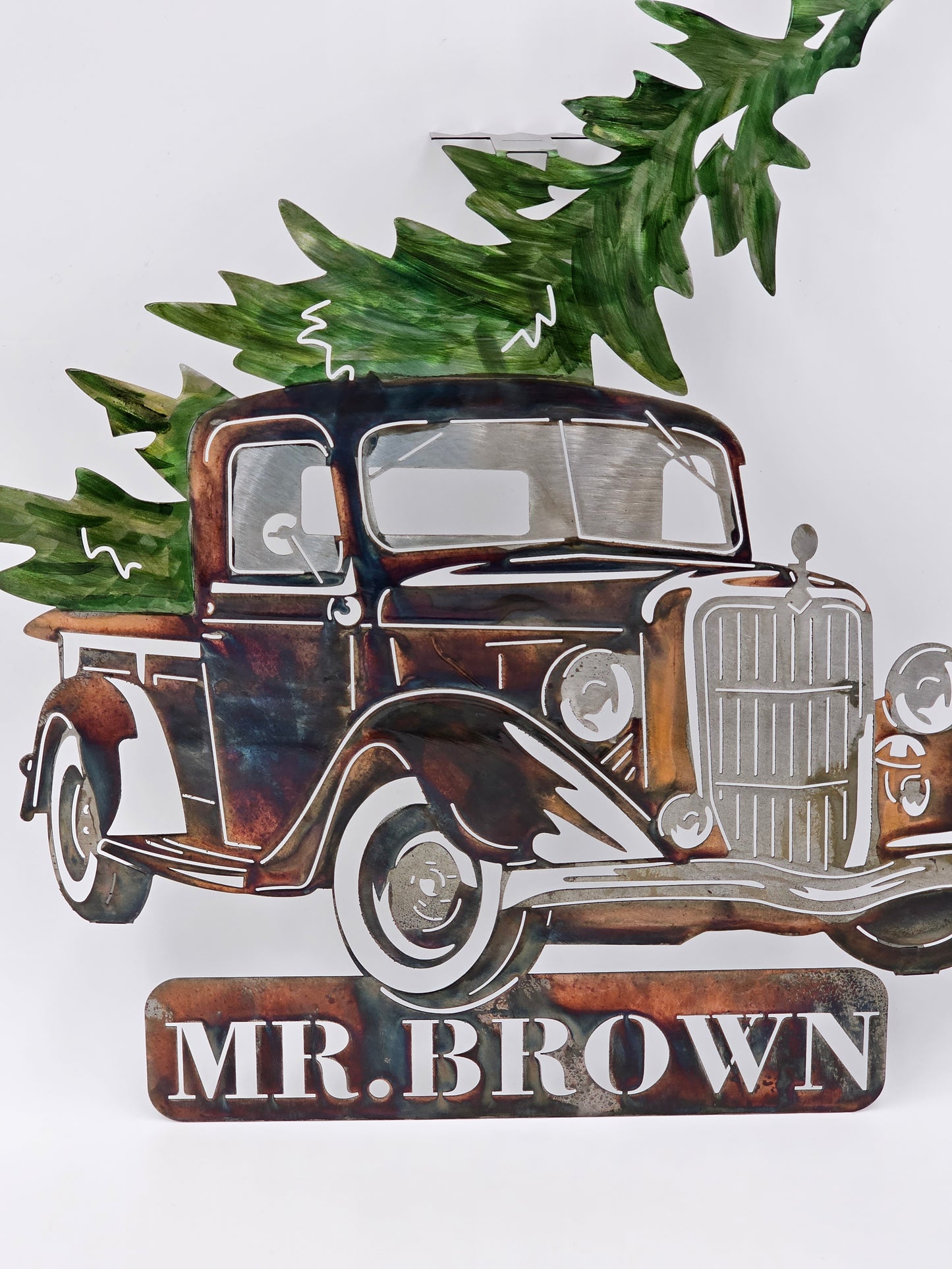 Vintage 1936 Ford Truck With Christmas Tree Metal Wall Hanging