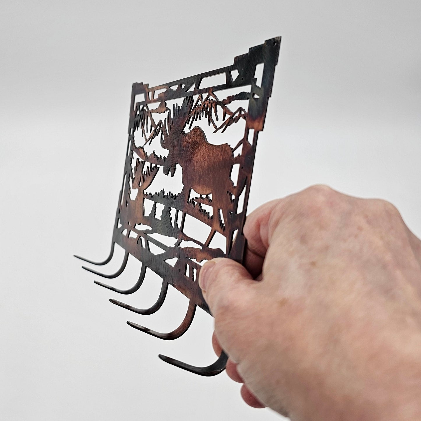 Southwest Moose Rectangular Key Rack Hook View.