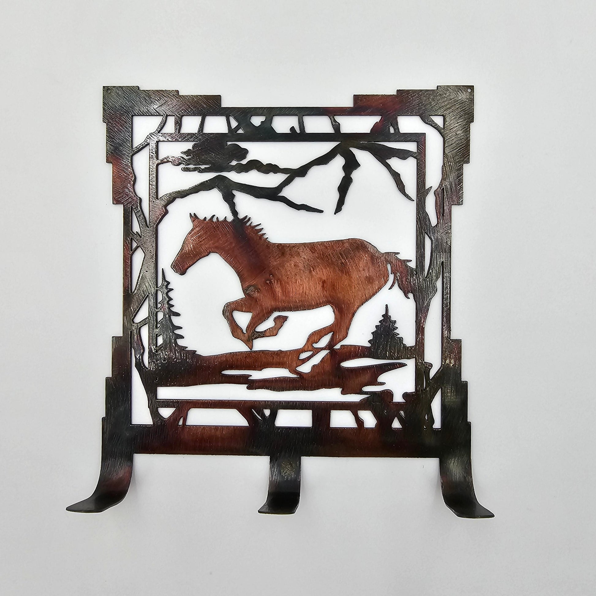 Square Southwest Horse Key Rack Front View.