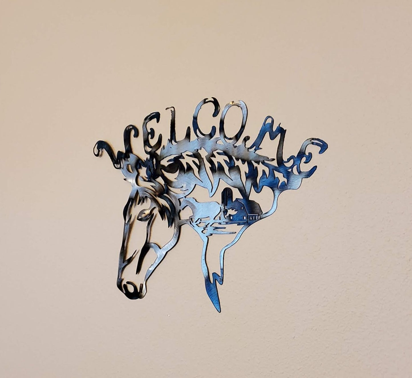 Welcome Horse Head Metal Sign Available in Four Colors