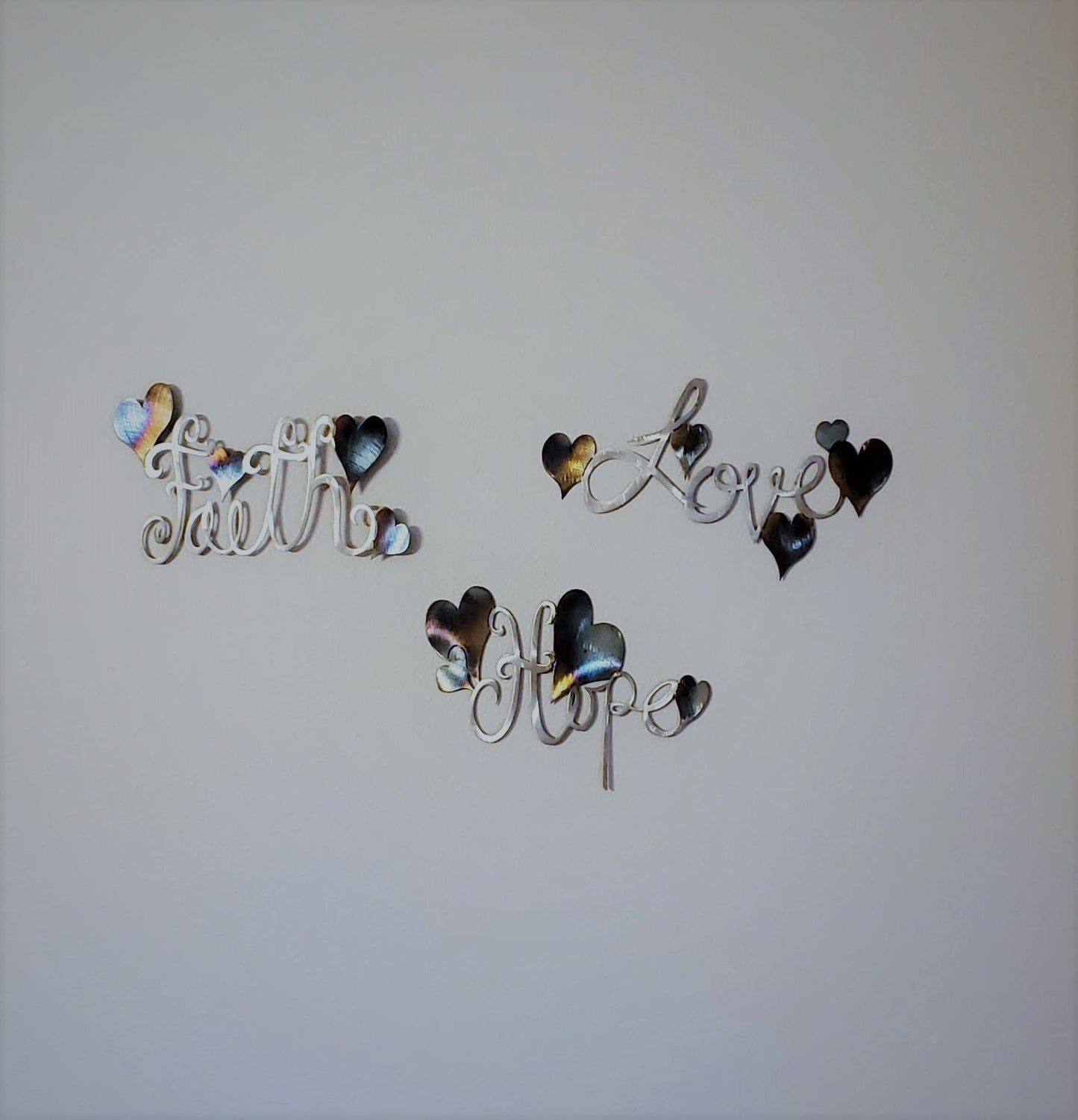 Faith Hope and Love Metal Wall Hanging Available in Five Colors