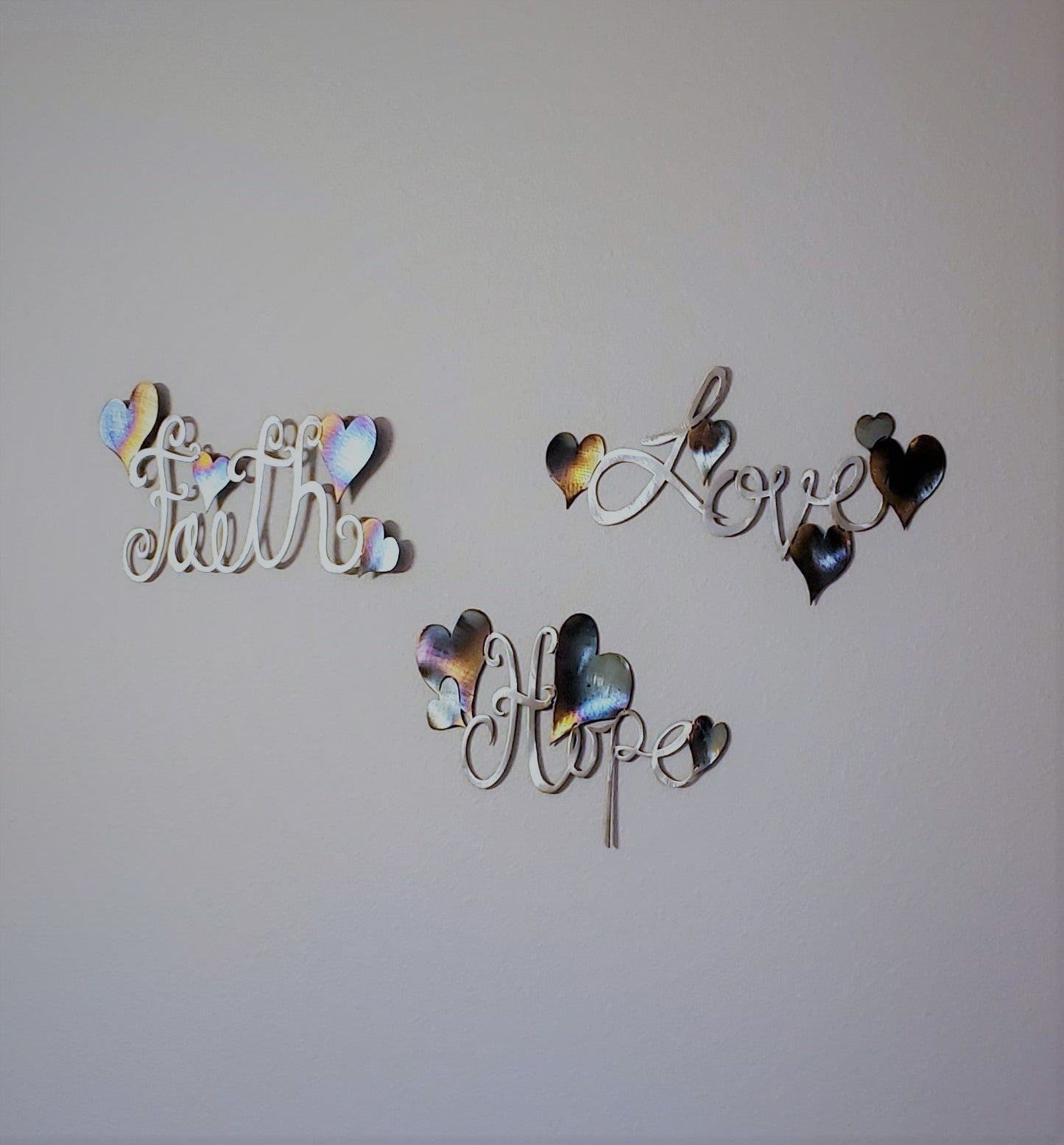Faith Hope and Love Metal Wall Hanging Available in Five Colors