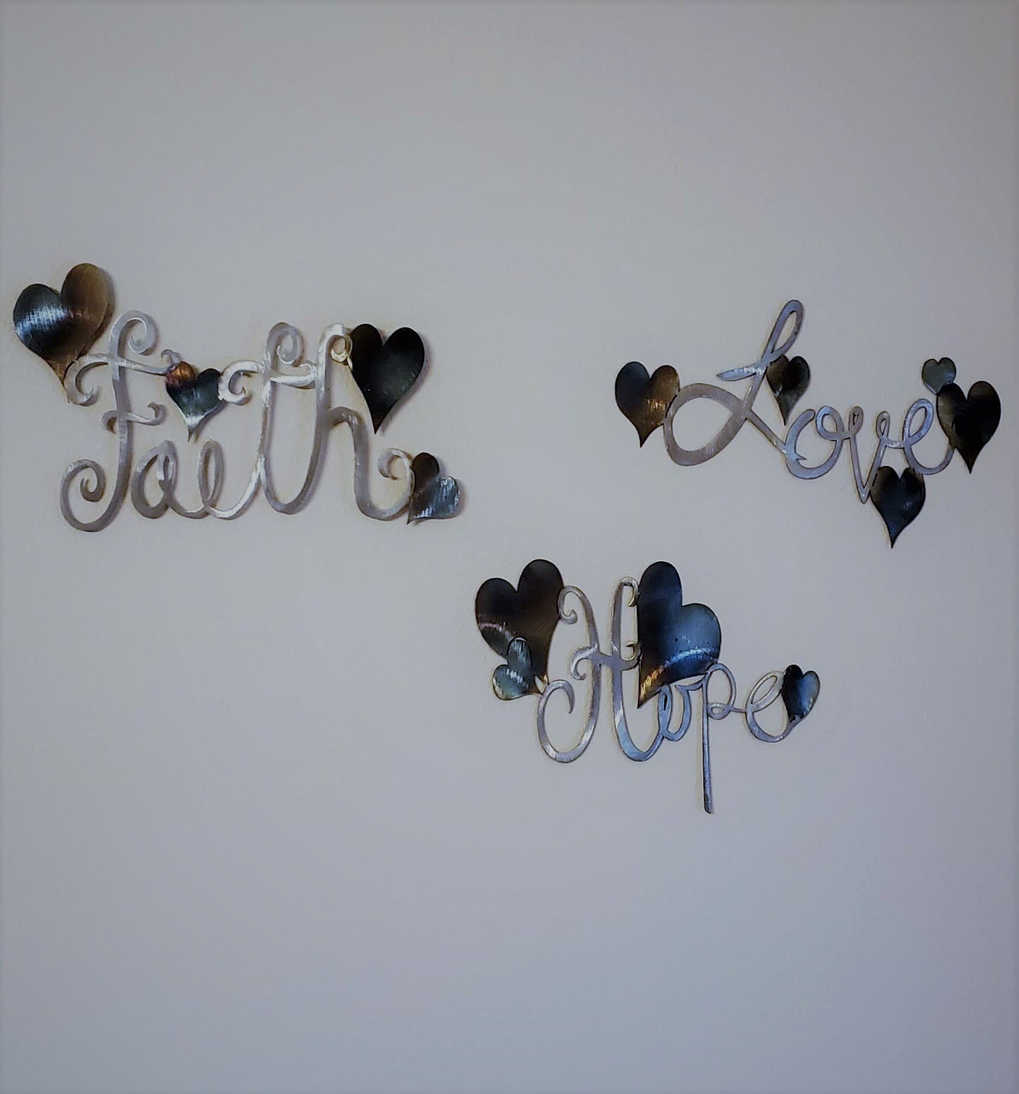 Faith Hope and Love Metal Wall Hanging Available in Five Colors
