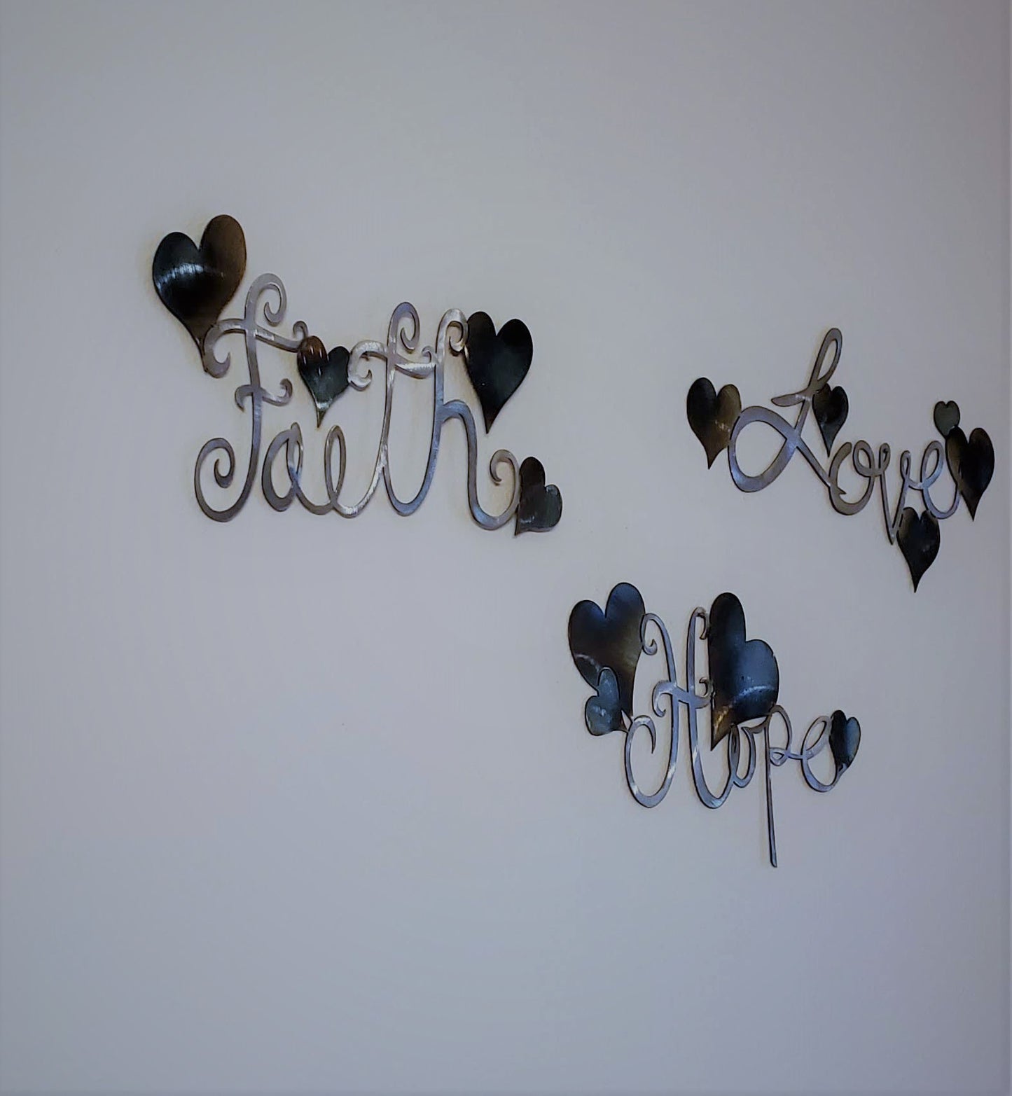 Faith Hope and Love Metal Wall Hanging Available in Five Colors