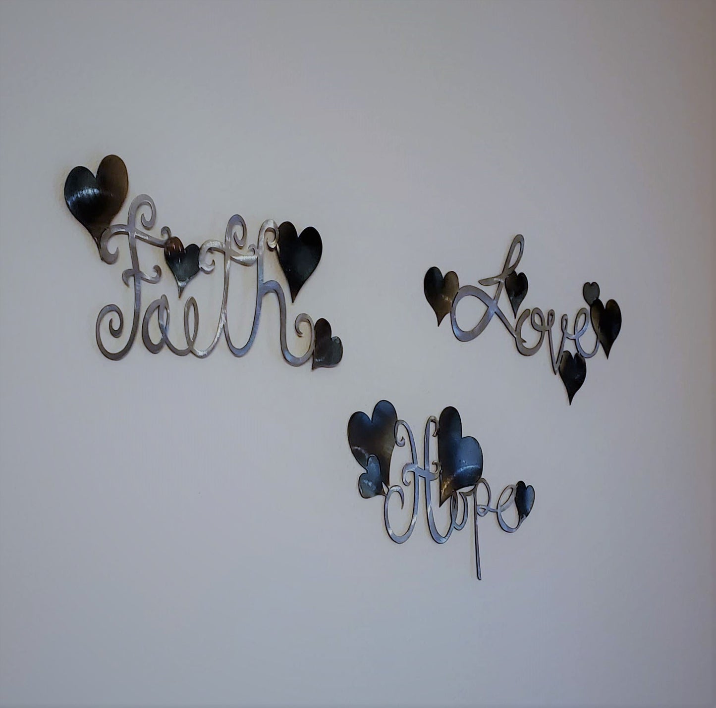 Faith Hope and Love Metal Wall Hanging Available in Five Colors