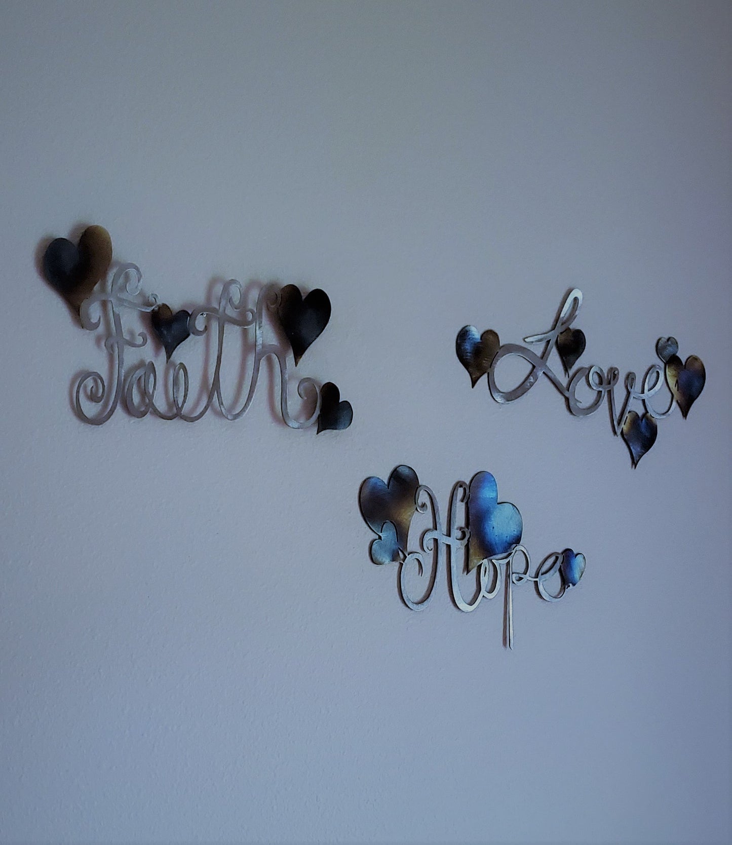 Faith Hope and Love Metal Wall Hanging Available in Five Colors