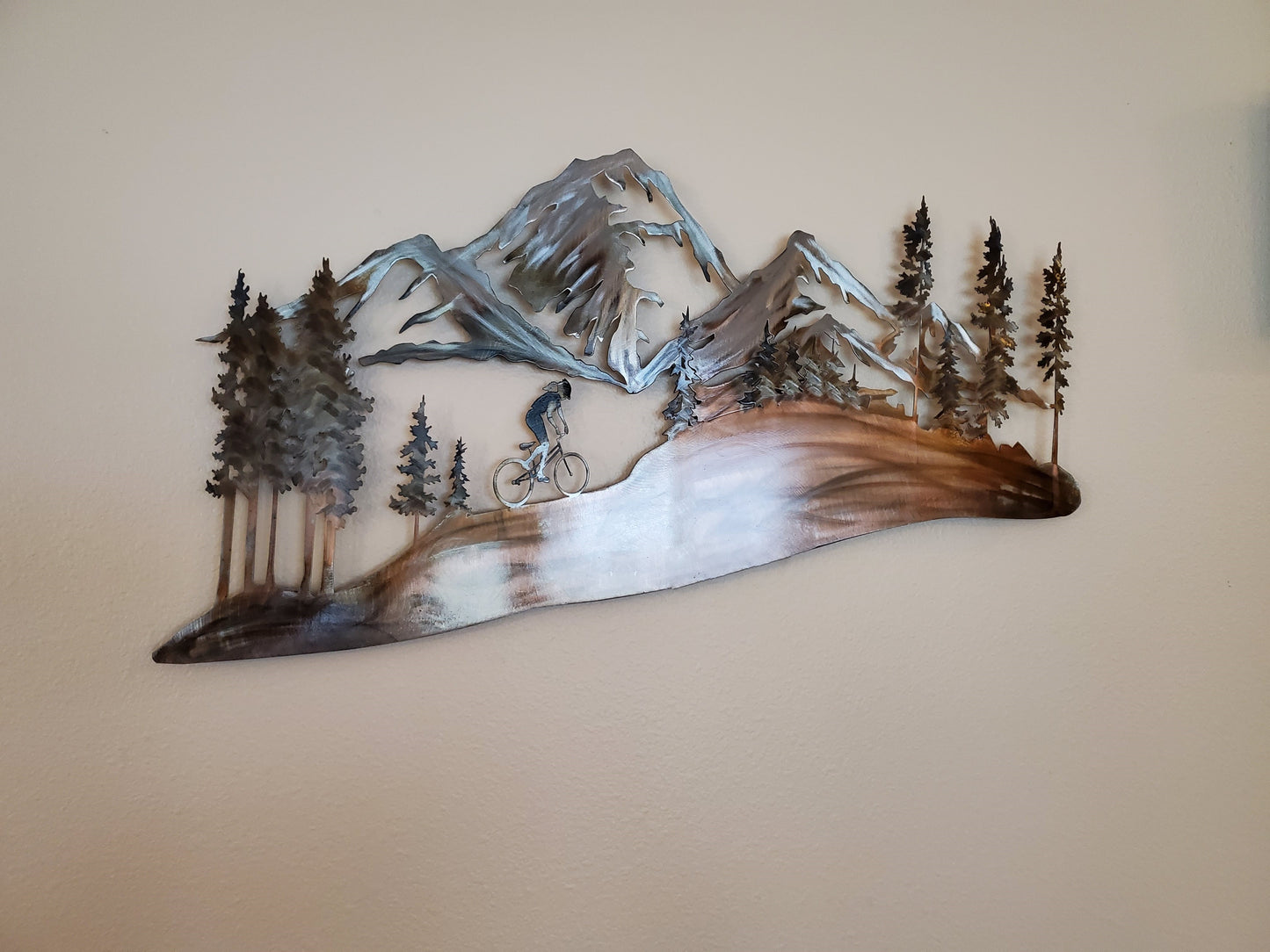Women Mountain Biker Metal Wall Hanging