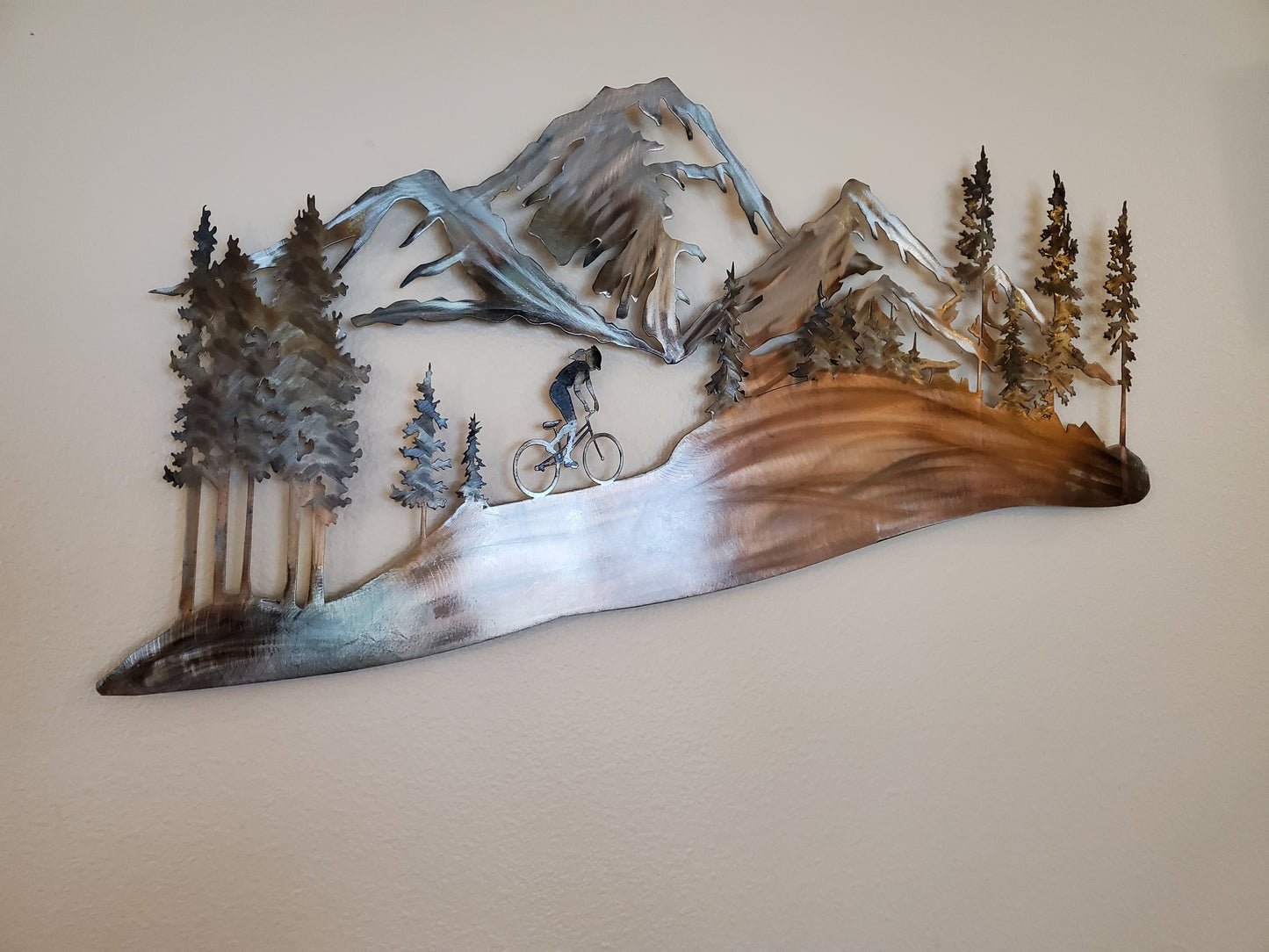 Women Mountain Biker Metal Wall Hanging
