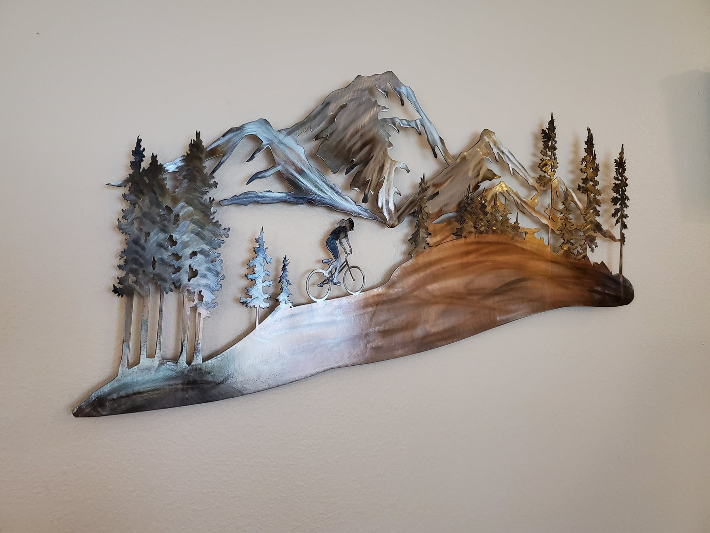 Women Mountain Biker Metal Wall Hanging