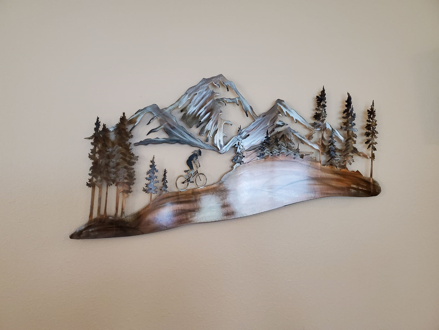 Women Mountain Biker Metal Wall Hanging