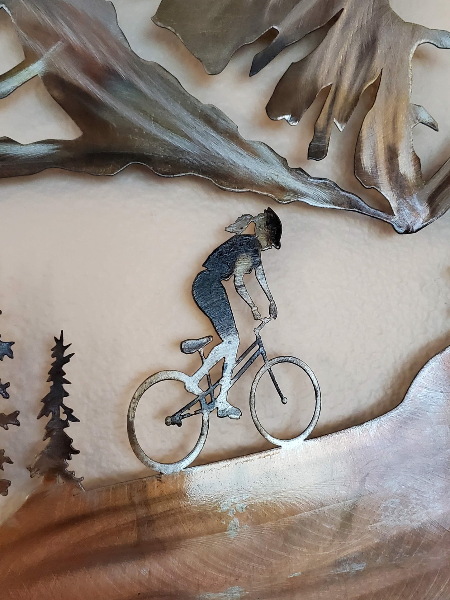 Women Mountain Biker Metal Wall Hanging