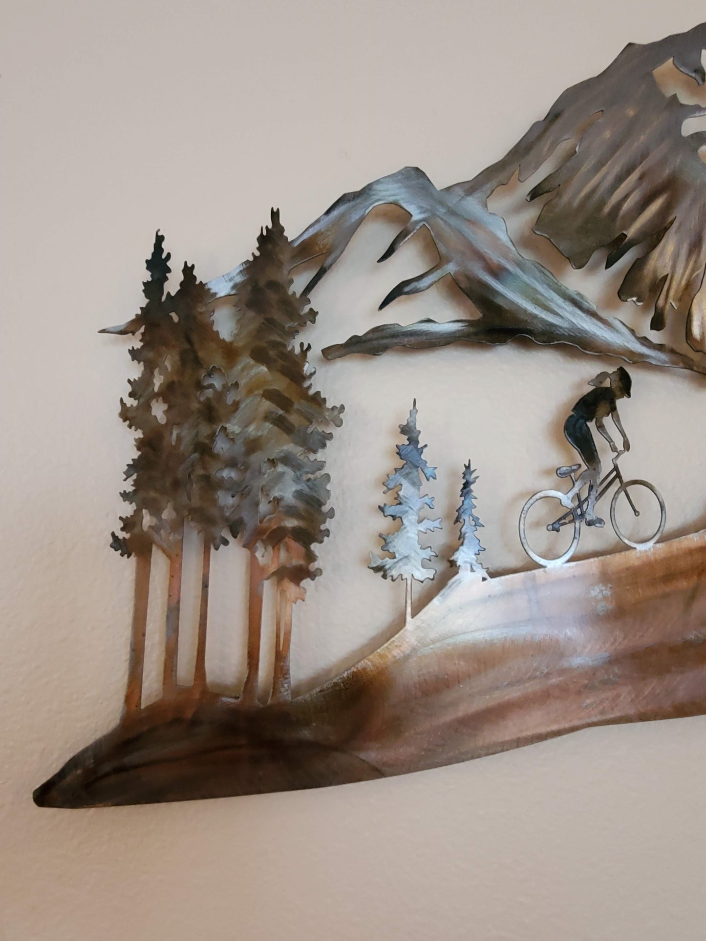 Women Mountain Biker Metal Wall Hanging