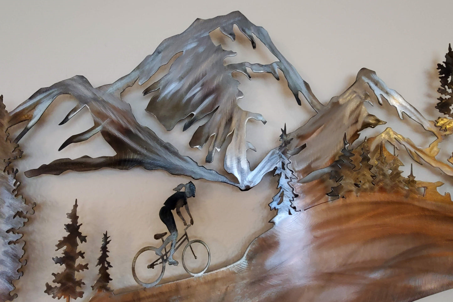 Women Mountain Biker Metal Wall Hanging
