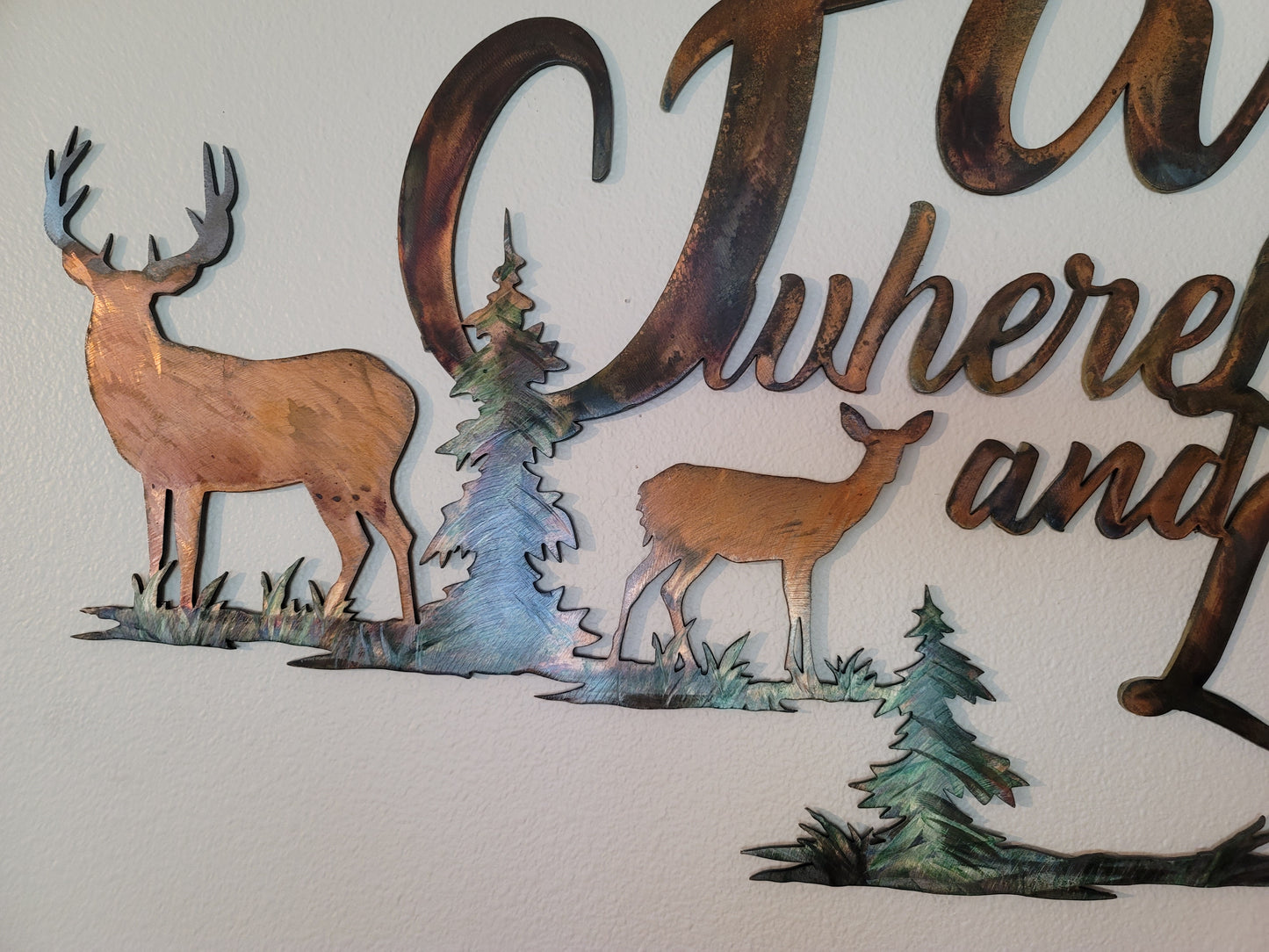 Family With Deer Metal Art Wall Hanging Where Life Begins and Love Never Ends Available in Five Colors