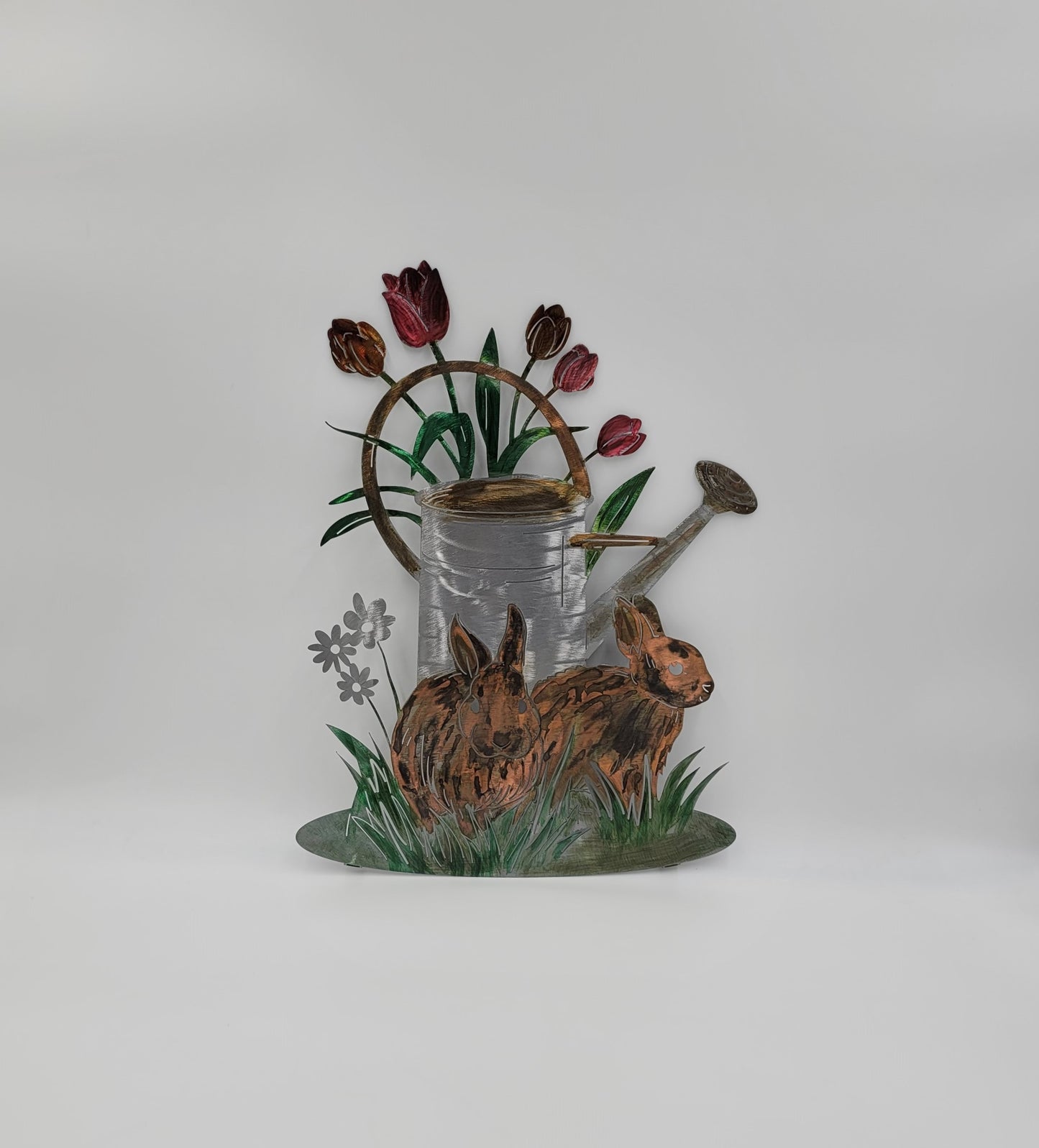 Rabbits & Watering Can Metal Wall Hanging