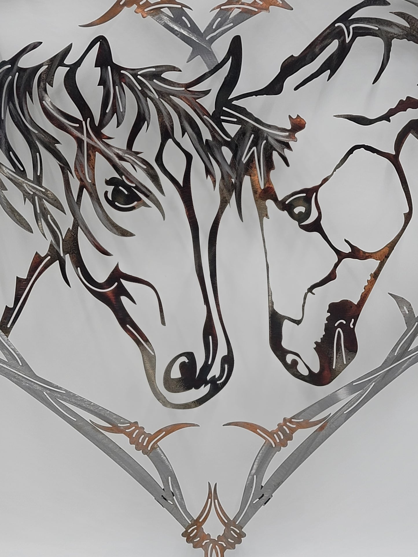 Horses In Barbwire Heart Metal Wall Hanging