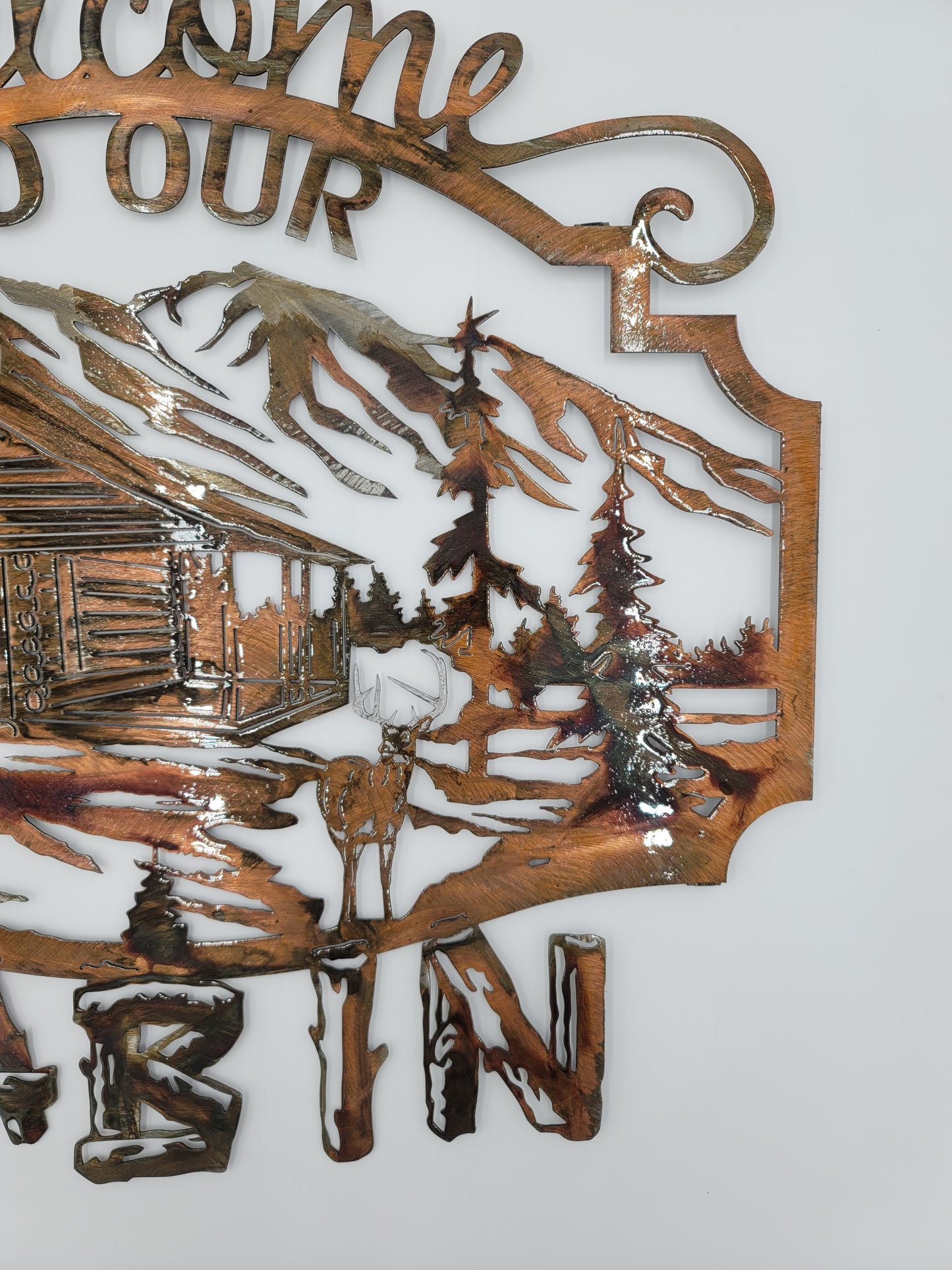 Welcome To Our Cabin White Tail Deer Sign