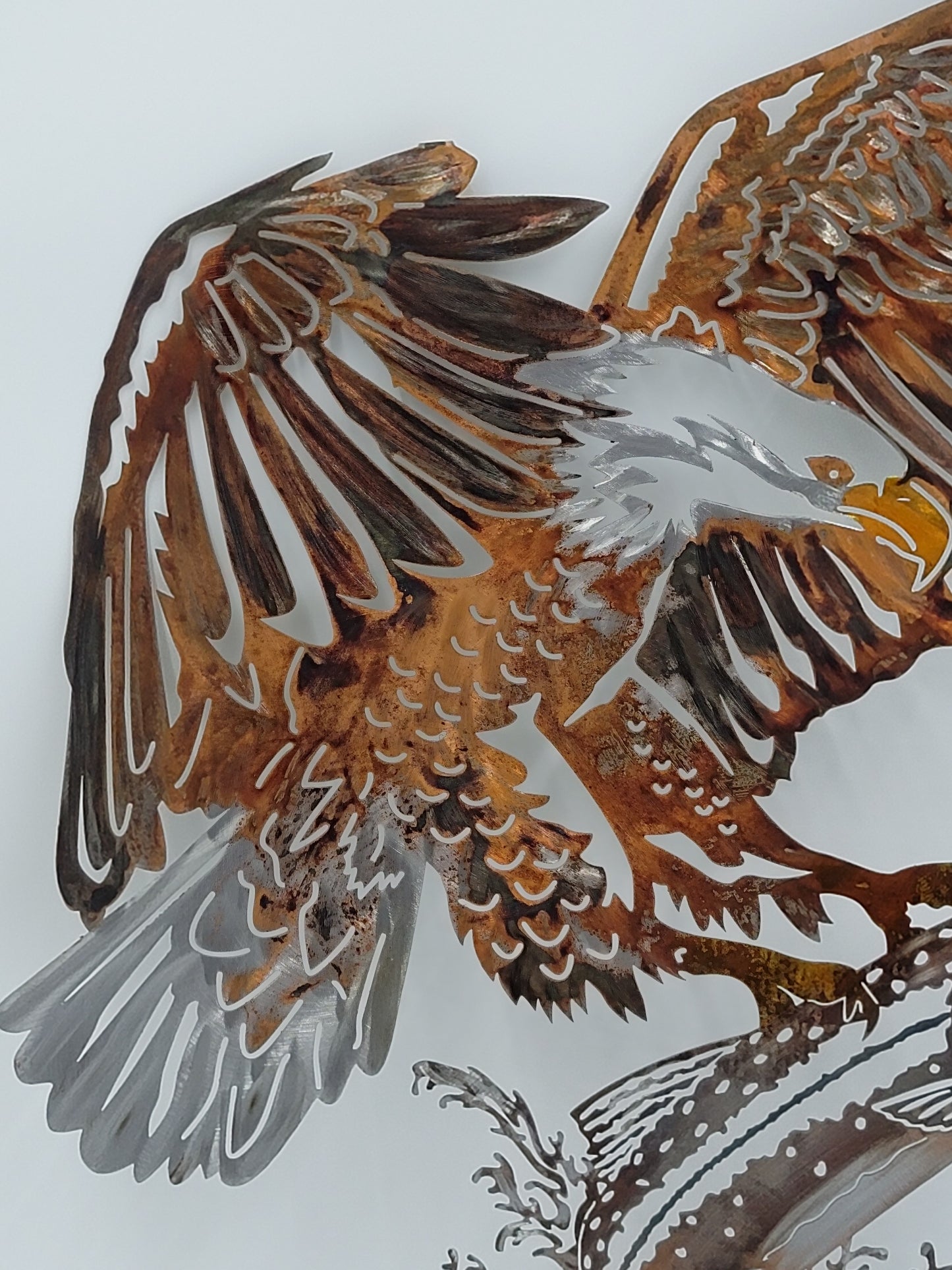 Flying Eagle and Fish Metal Wall Hanging