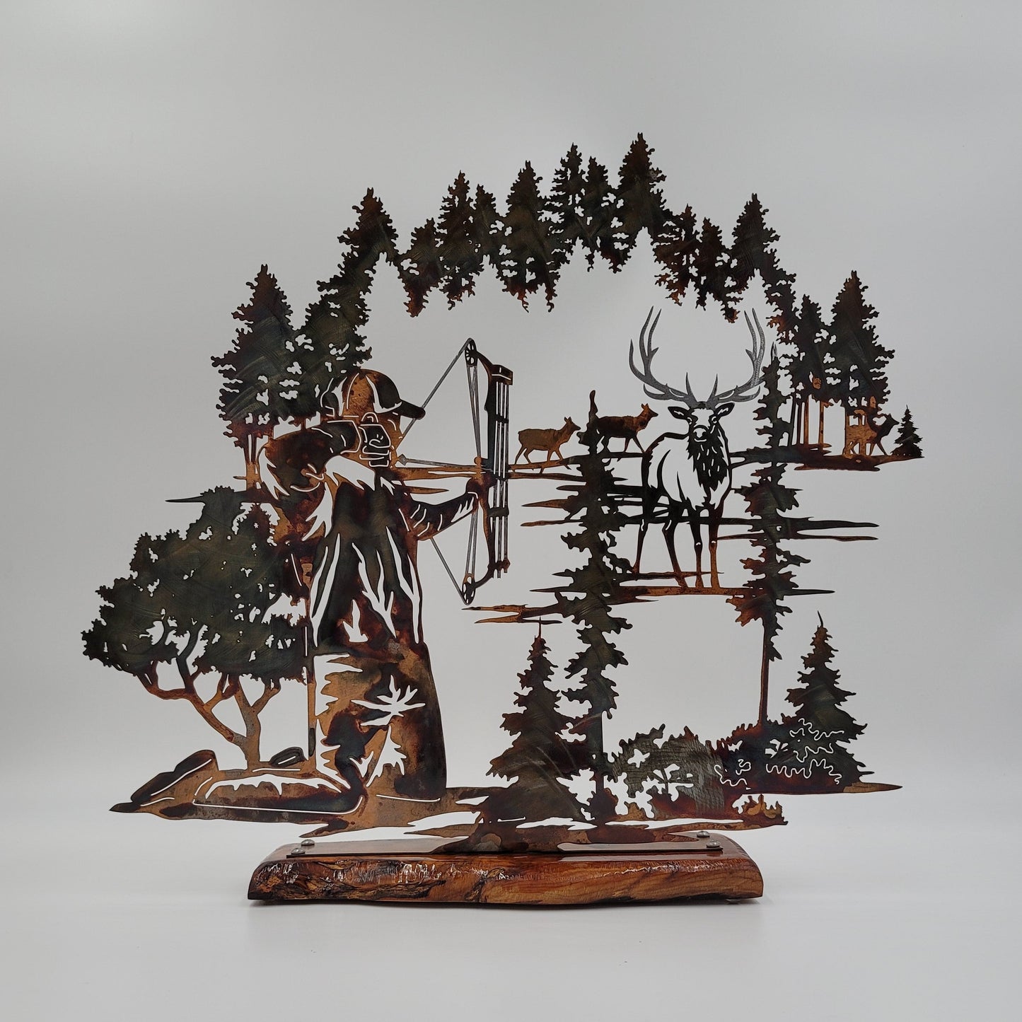 Bow Hunter Hunting Elk Metal Art Shelf Sitter 5 Color Options