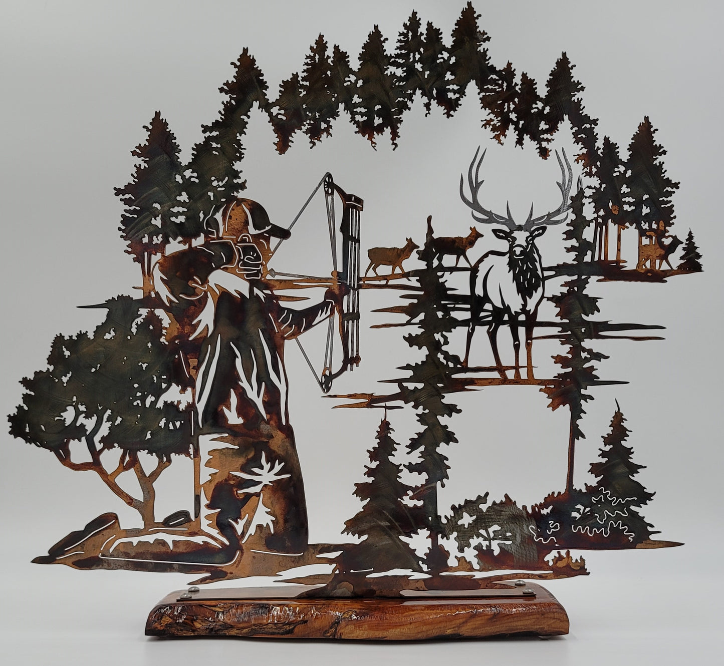 Bow Hunter Hunting Elk Metal Art Shelf Sitter 5 Color Options