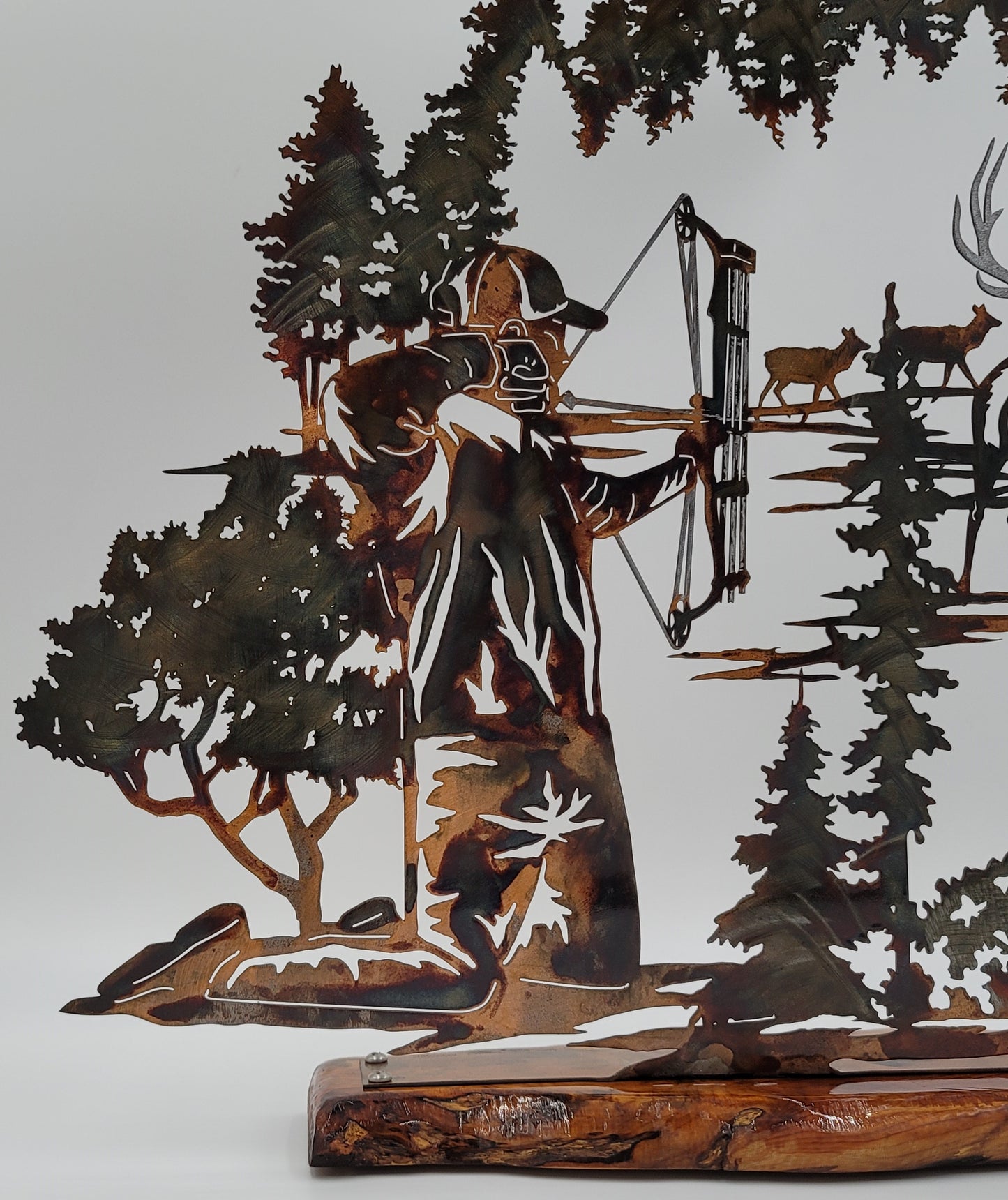 Bow Hunter Hunting Elk Metal Art Shelf Sitter 5 Color Options