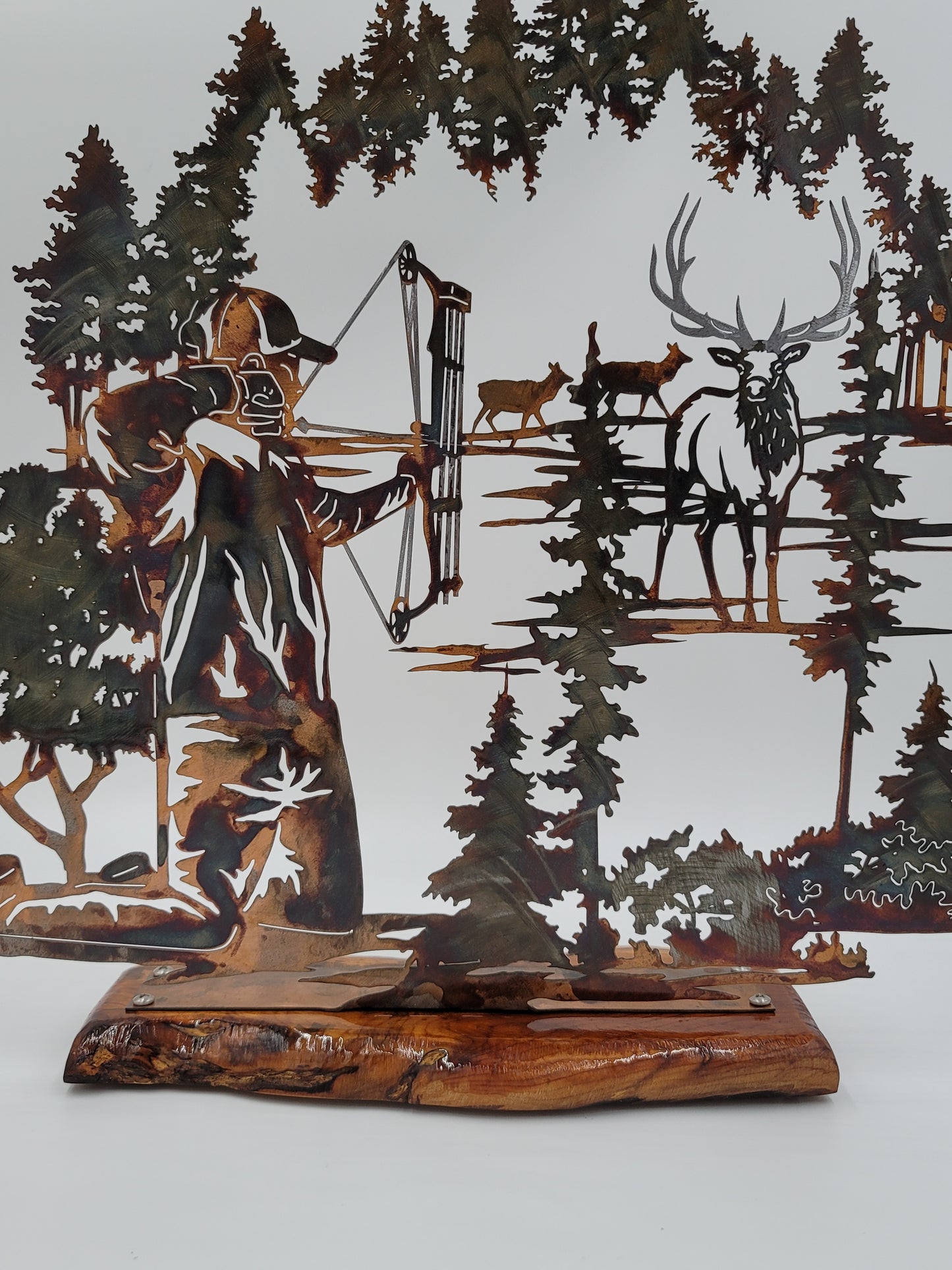 Bow Hunter Hunting Elk Metal Art Shelf Sitter 5 Color Options
