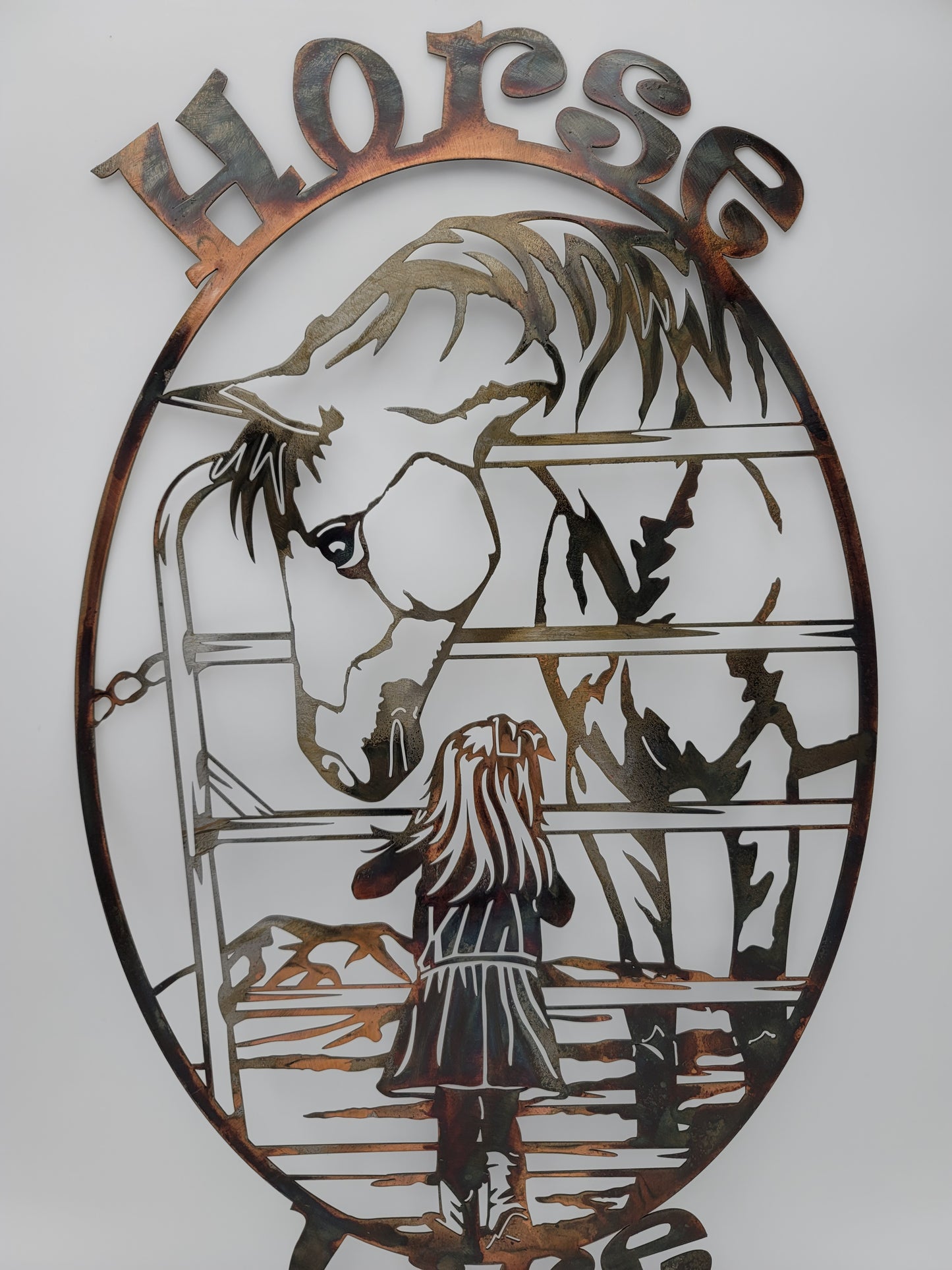 Horse Life Oval Metal Wall Hanging