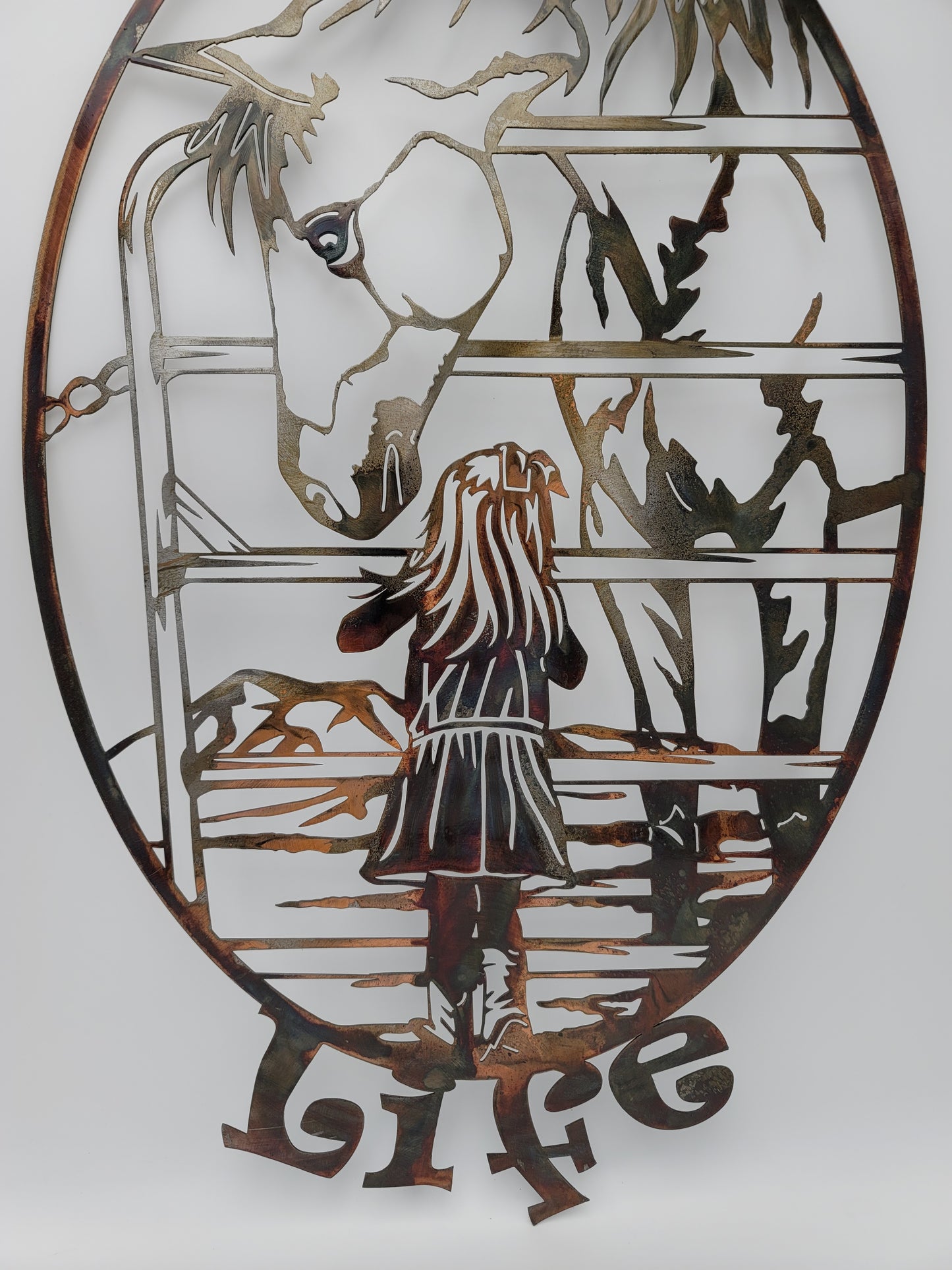 Horse Life Oval Metal Wall Hanging