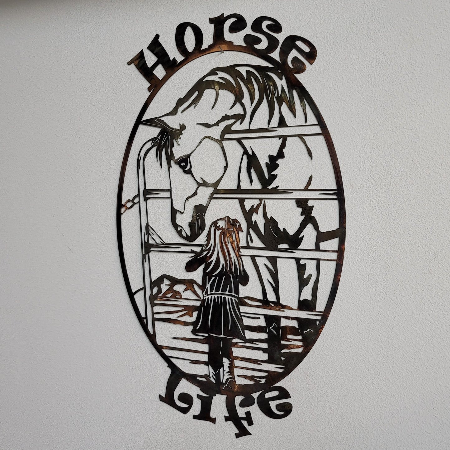 Horse Life Oval Metal Wall Hanging