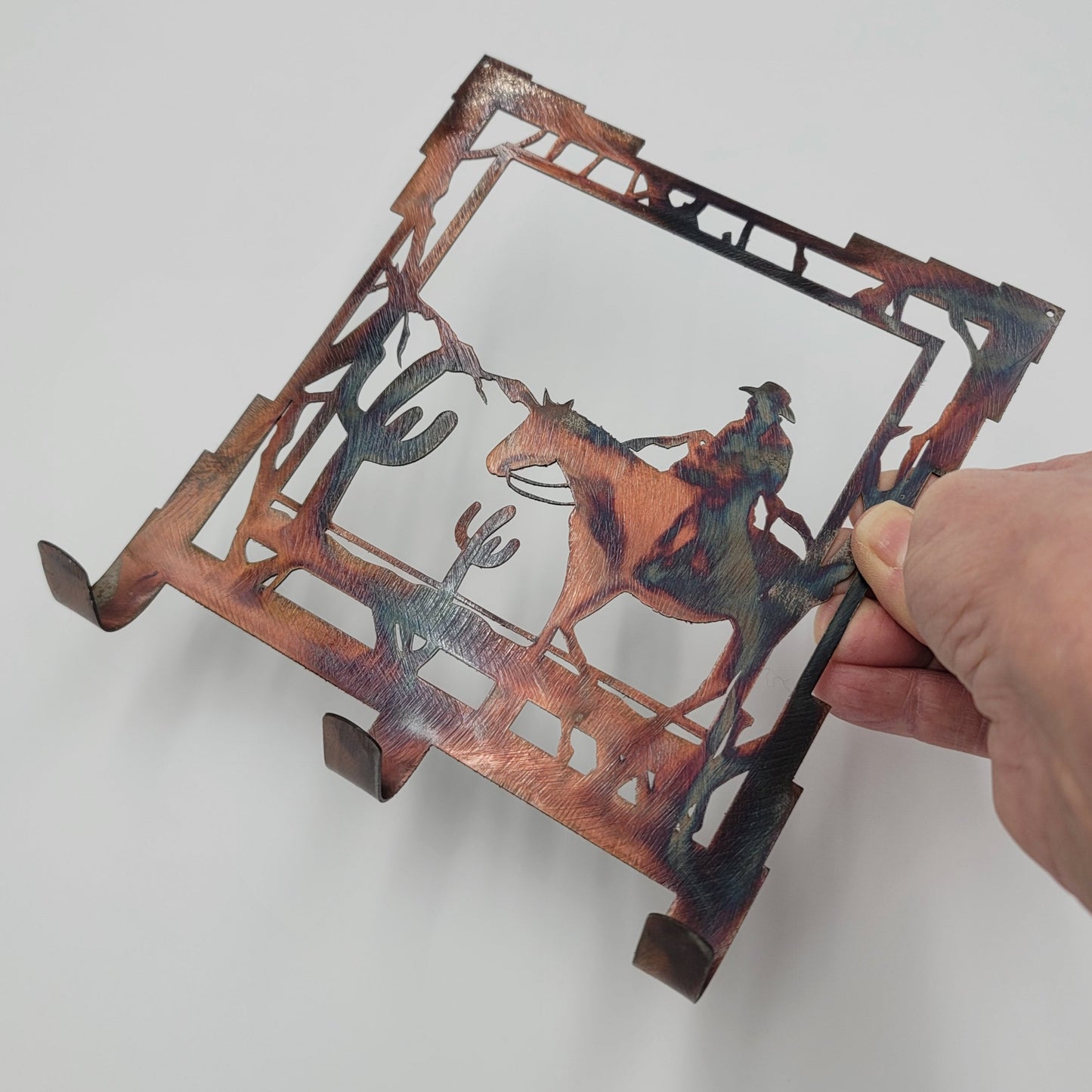Western Cowboy and Horse Rustic Metal Key Rack